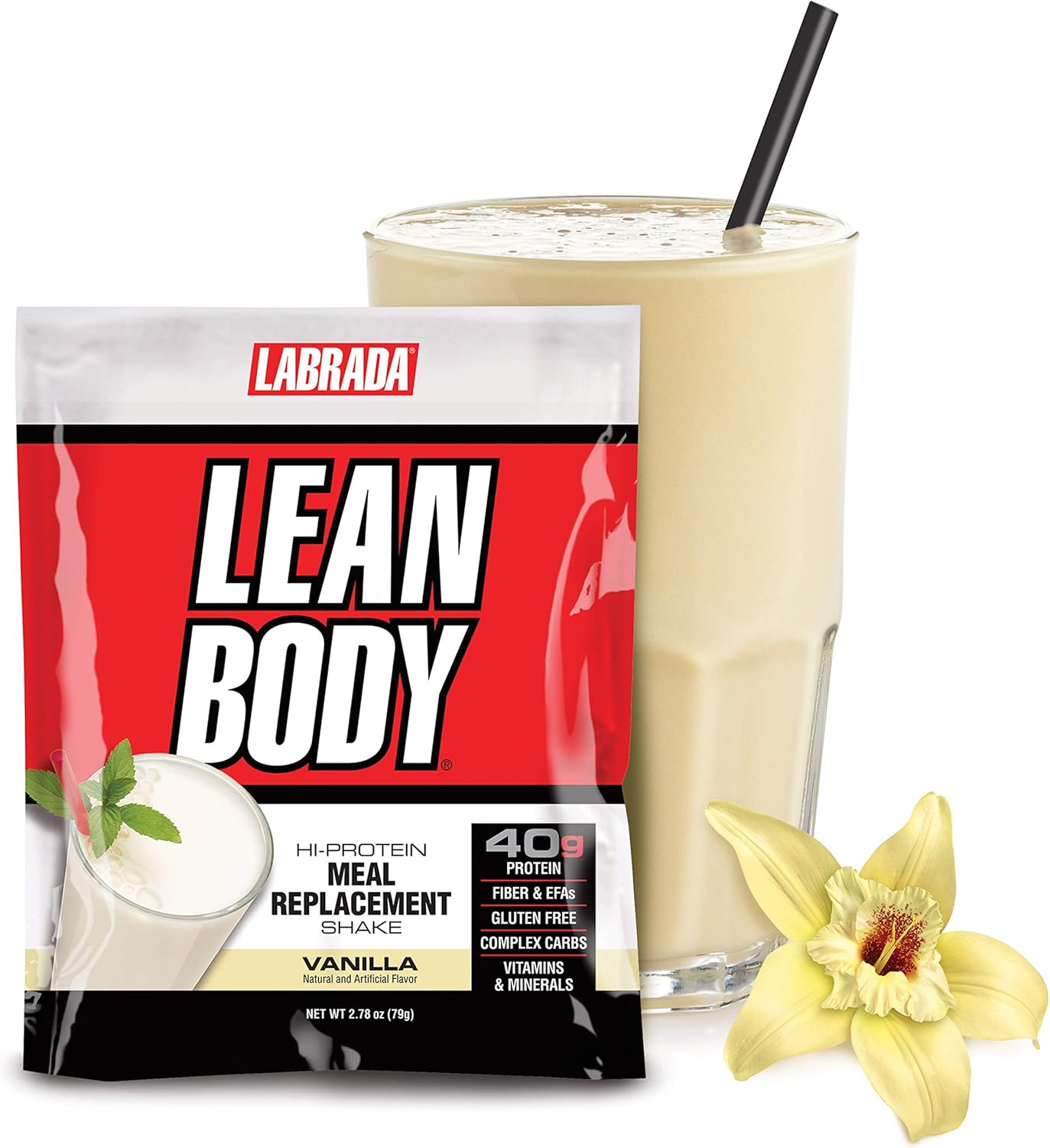 Labrada Lean Body MRP All-In-One Vanilla Meal Replacement Shake, 40g Protein, Whey Blend, 8g Healthy Fats EFA's & Fiber, 22 Vitamins and Minerals , No artificial color, Gluten Free, (42 Packets)