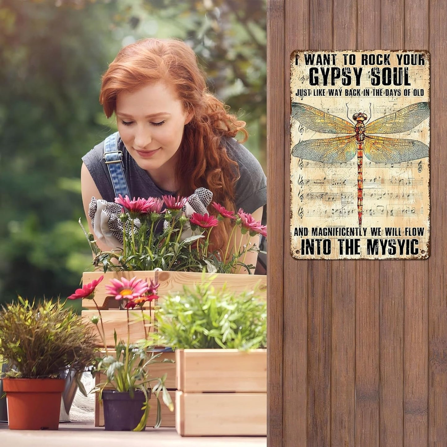 Dragonfly Decor I Want to Rock Your Soul Into The Mystic Vintage Metal Tin Sign for Home Cafe Bedroom Library Bookshelf Wall Decor 12 * 8inch