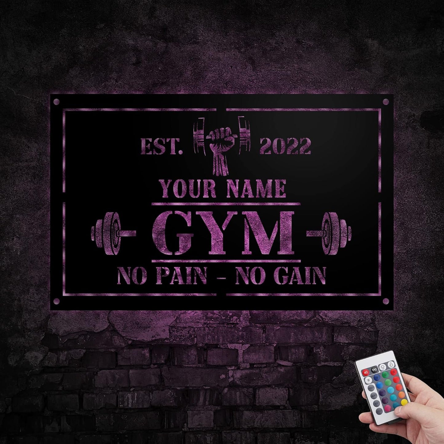 Personalized Home Gym LED Tin Metal Sign Multiple Sizes, Gym Sign Wall Decor, Exercise Workout Room Decor Fitness Center, Motivational Inspirational Hanging Wall Art Wall Plaque (01 w/lights)