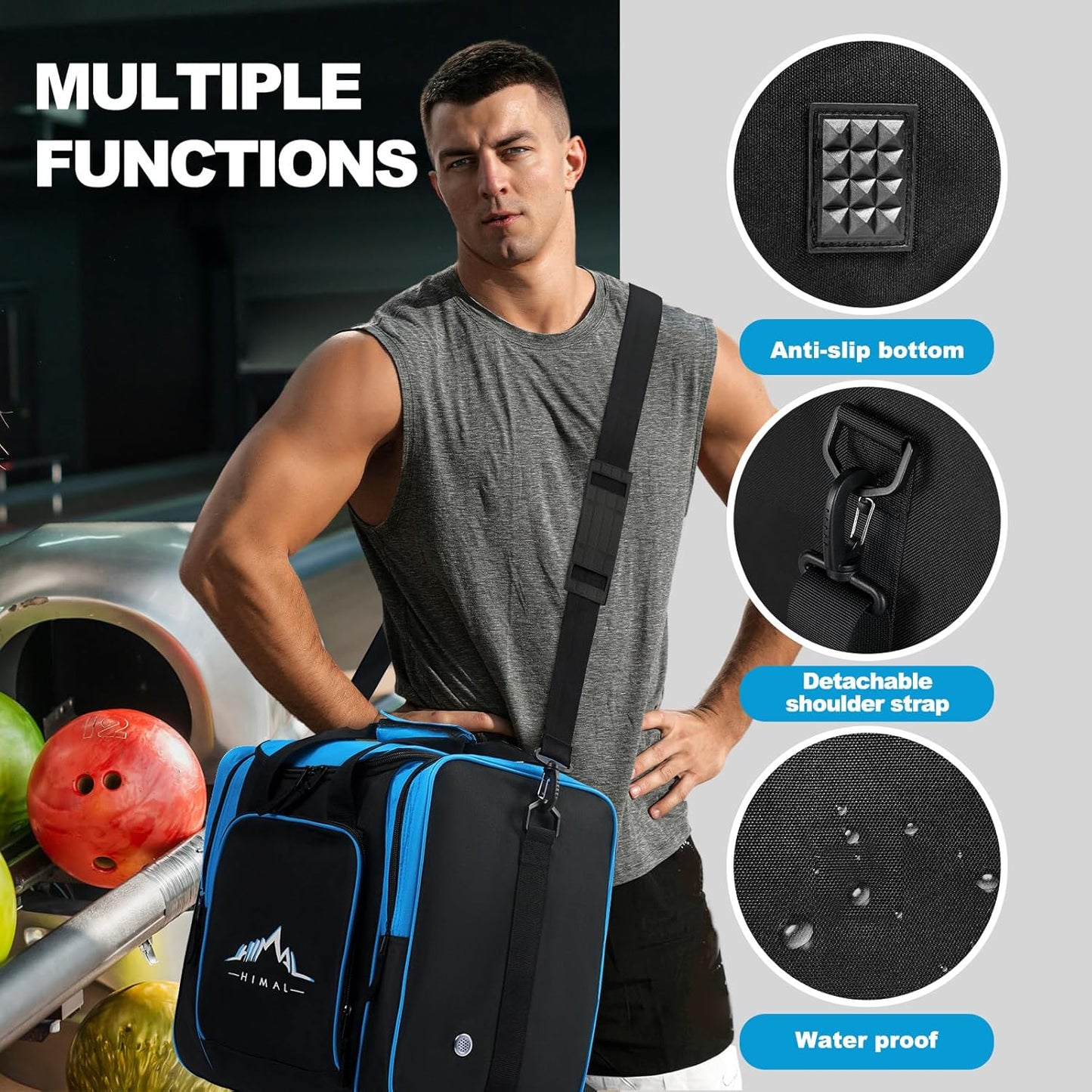 Himal Bowling Ball Bag for Single Sphere - Bowling Ball Tote Bowler's Bag with Padded Sphere Holder - Fits Bowler's Shoes Up to Mens Size 14