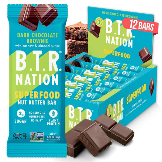 B.T.R Nation Keto Superfood Protein Bars, Plant Based Vegan - Brownie RECHARGE | 12 Bars | Low Carb and Gluten Free, Free of Sugar Alcohols and Boosted with Powerful Superfoods