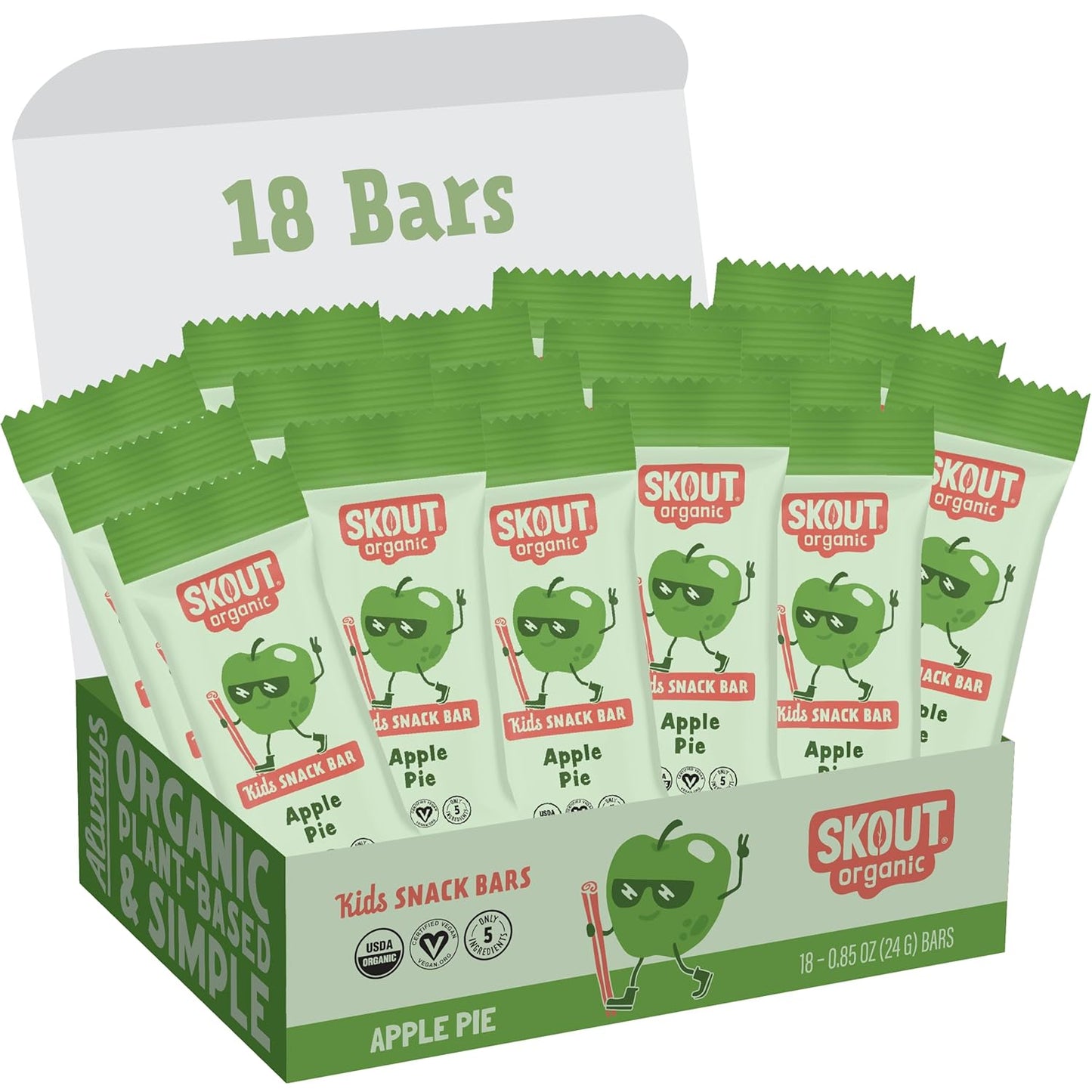 Skout Organic Apple Pie Kids Snack Bars (18 Pack) | Organic Kids Snack Bars | School Snacks & Lunch Snacks | No Refined Sugar | Vegan & Paleo | Gluten, Dairy, Grain, Peanut Free