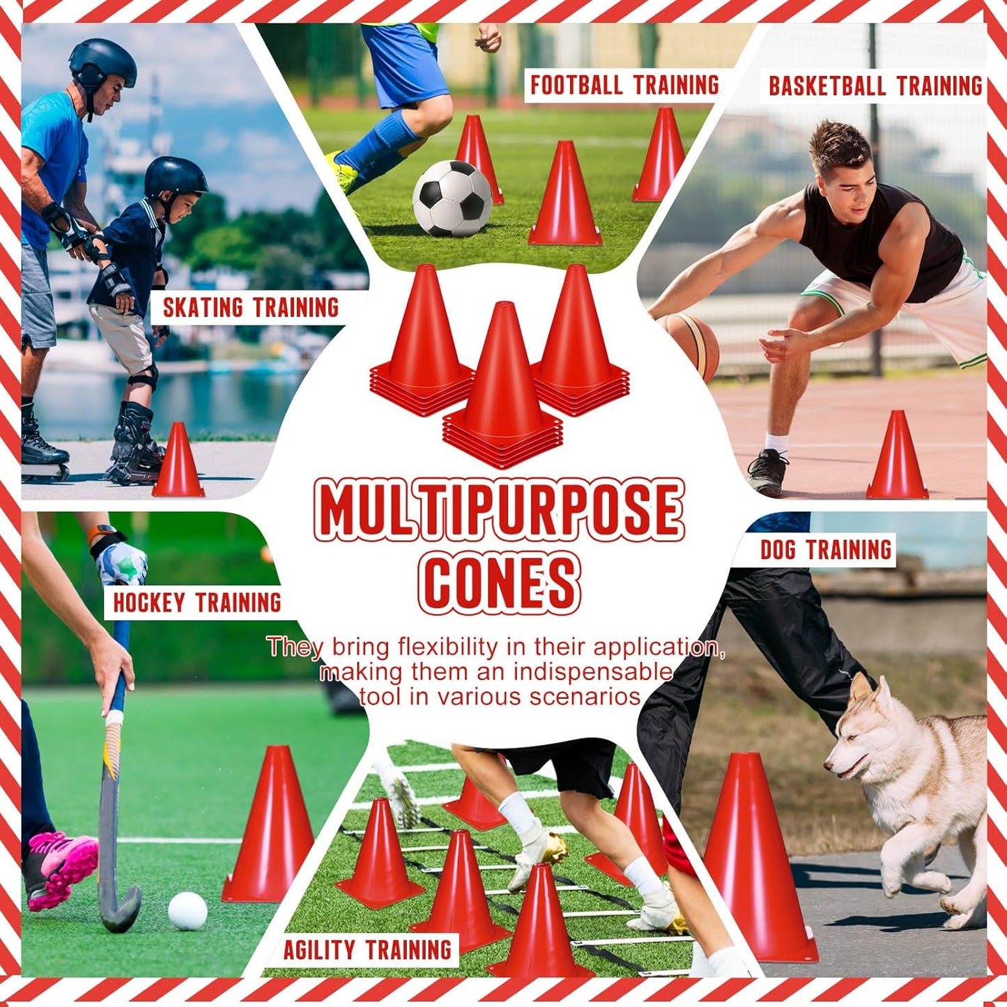 Syhood 30 Pack 7 Inch Plastic Traffic Cones Sports Training Agility Marker Mini Cones for Soccer, Skating, Football, Basketball, Indoor and Outdoor Games Sports Practice Equipment