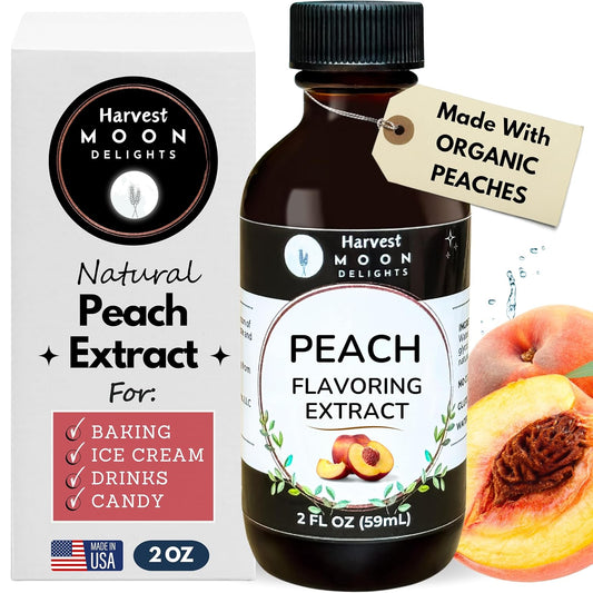 Natural Peach Extract - 2 oz - Water-Soluble - By Harvest Moon Delights - Peach Extract for Baking, Ice Cream, Drinks, and Candy - Sugar Free