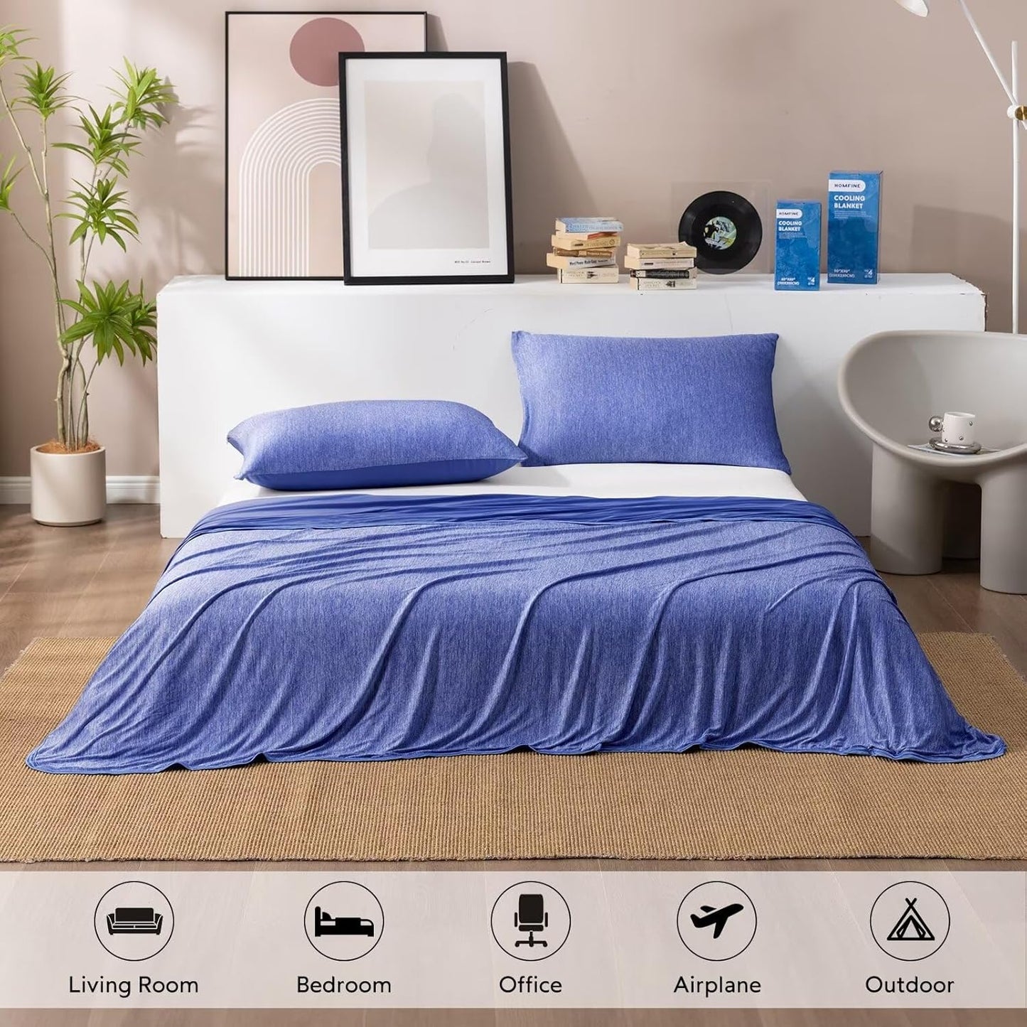 HOMFINE Cooling Blankets for Hot Sleepers - Summer Blanket Thin Lightweight Breathable Soft Double Side Enhanced Cooling for Bed Couch Sofa, Keep Cool for Night Sweats (Dark Blue, 60 x 80 inches)