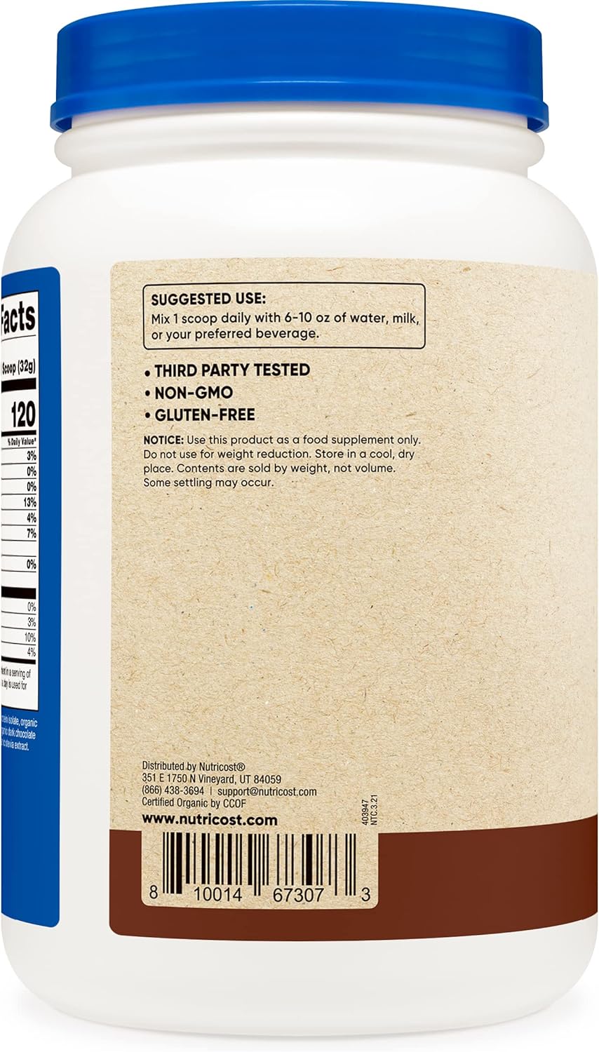 Nutricost Organic Vegan Meal Replacement Shake Powder (Chocolate) - Certified USDA Organic, Vegan, and Gluten Free