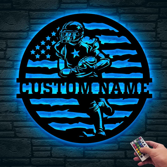 Personalized Football Metal Wall Art LED Light, American Sign, Wall Decor, Birthday Xmas Gift