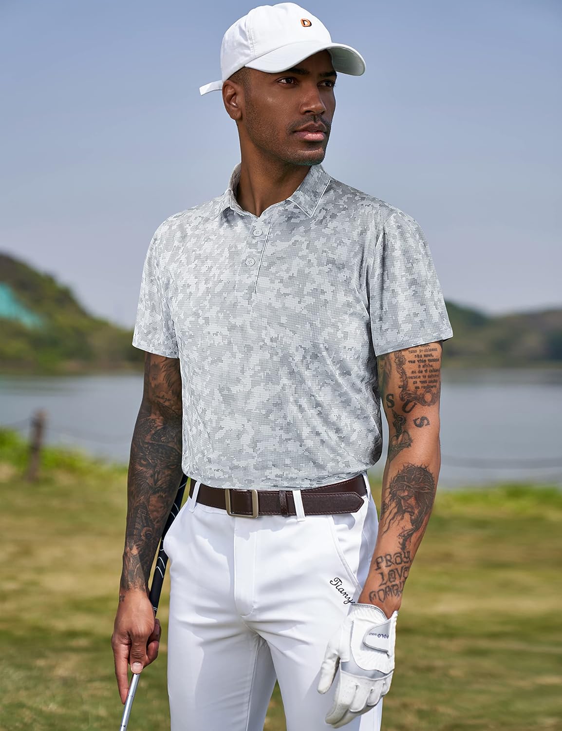 TAPULCO Mens Quick Dry Polo Shirts Camouflage Pattern Performance Athletic Lightweight Breathable Casual Golf Tshirts