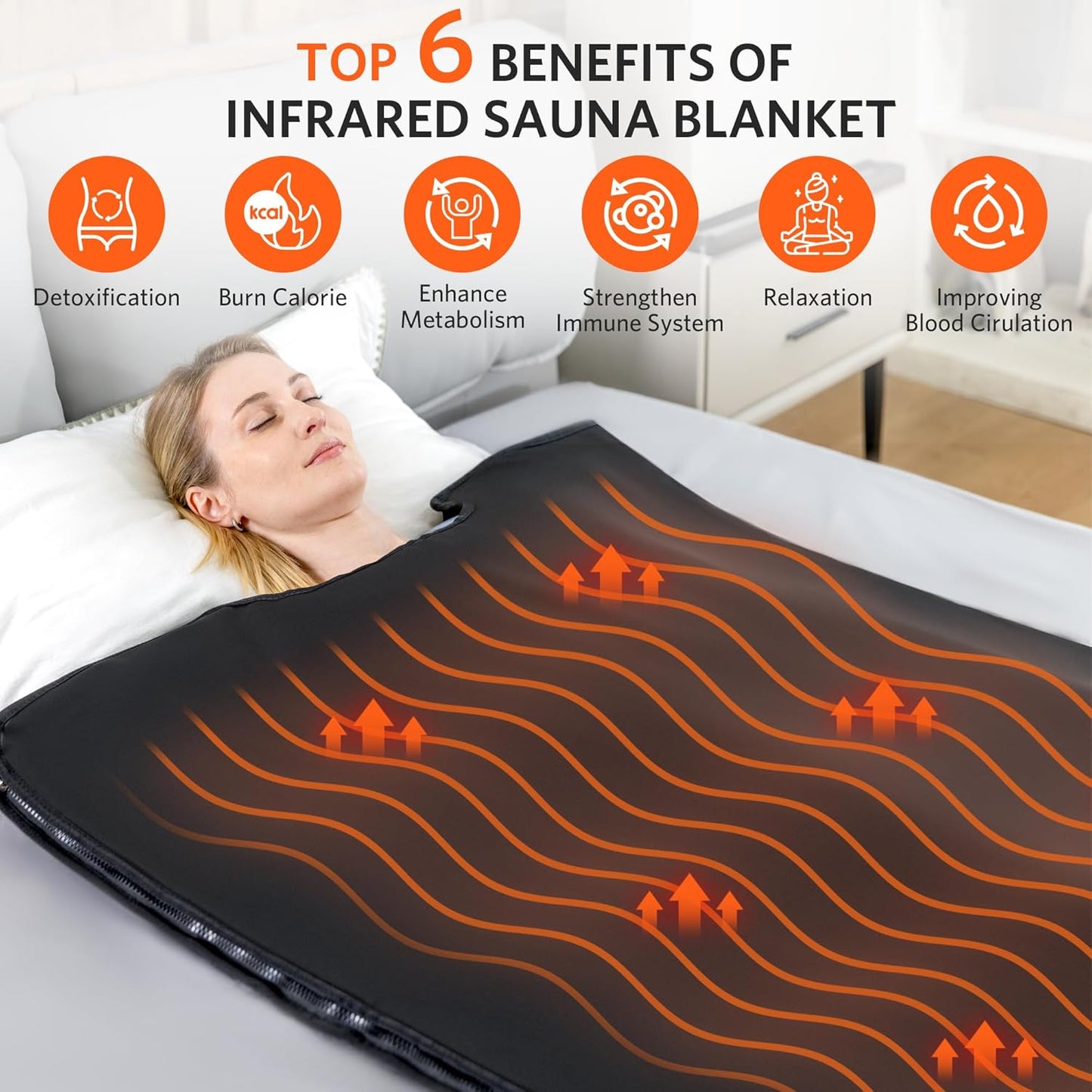 Low EMF Portable Infrared Sauna Blanket,Crystal Therapy Home Relaxation, Adjustable Timer 1-60 Min, 95-167℉ Temp Range, 6 ft x 2.95 ft, Durable PU Leather Cover