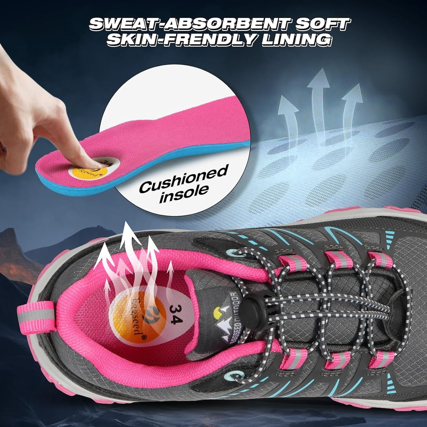 UOVO Boys Girls Hiking Shoes Kids Waterproof Running Trail Fashion Sneakers Breathable Lightweight Non-Slip Outdoor Walking Sports Shoe(Little/Big Kids)