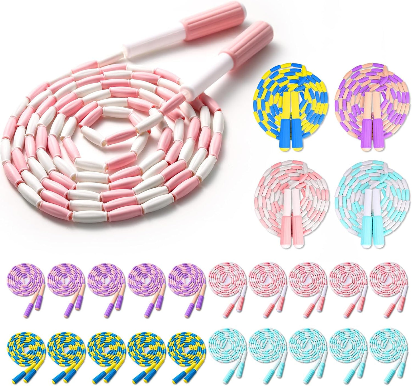 20 Pack Jump Rope for Kids Bulk 9Ft Beaded Jump Ropes for Age 4 5 6 7 8 10 12, Adjustable Jumping Rope for Children and Adults Exercise, Outdoor Fun Activity Workout, Training