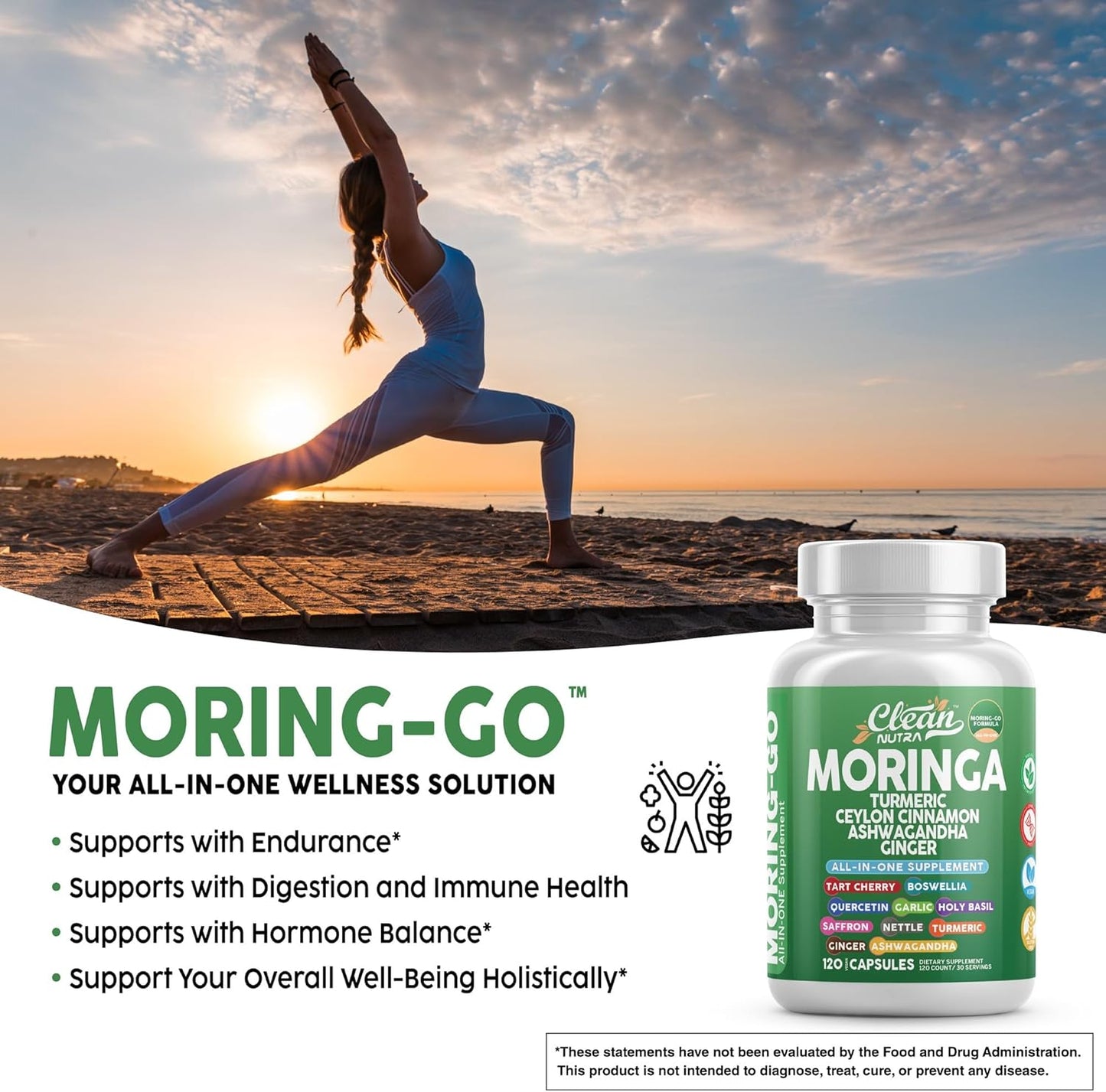Moringa Powder Capsules + Turmeric Moringa Leaf Ceylon Cinnamon Ashwagandha Ginger Tart Cherry Boswellia Quercetin Garlic Holy Basil Saffron Nettle Black Pepper Moring-Go Supplement By Clean Nutra (2)