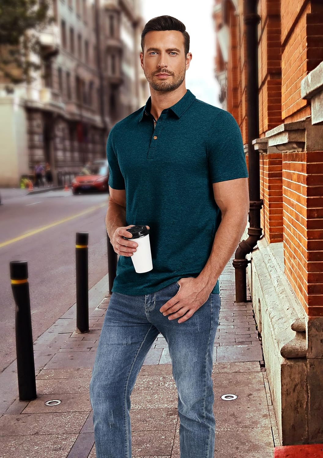 PEGENO Mens Polo Shirts Short Sleeve Casual Cotton Golf Shirts Performance Polo Shirts for Men