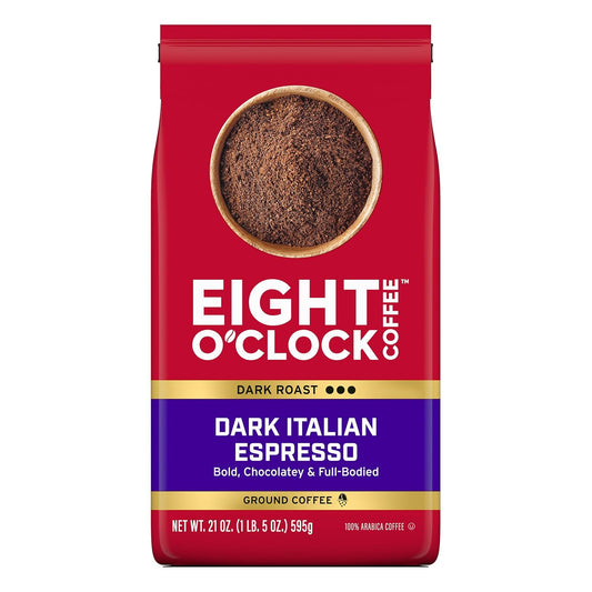 Eight O'Clock Coffee Dark Italian Espresso Ground Coffee, Dark Roast, 21 Ounce (Pack of 1) - Bold & Chocolaty