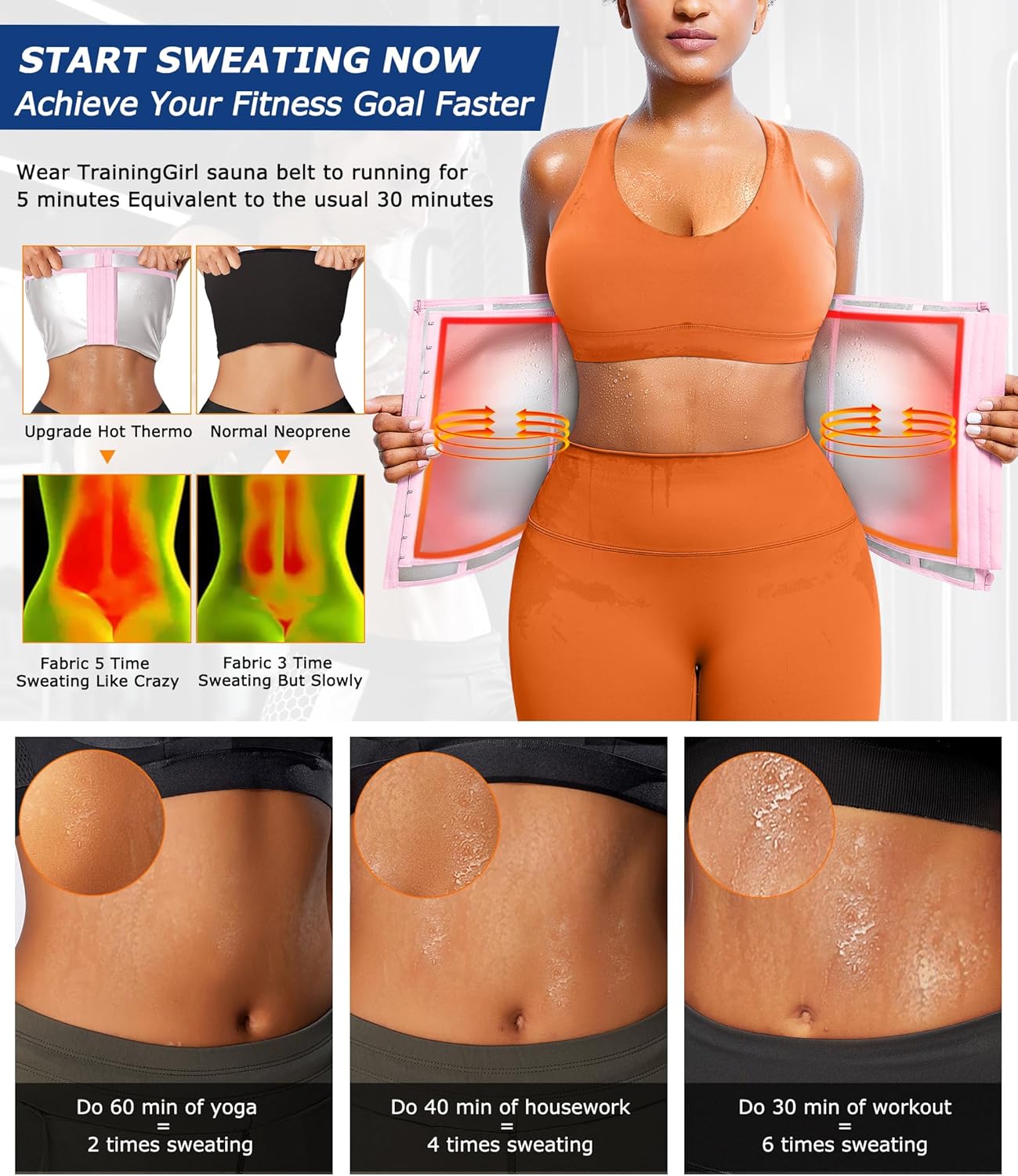 TrainingGirl Waist Trainer for Women Lower Belly Waist Trimmer Corset Tummy Wrap Workout Sweat Belt Band Sports Sauna Suit