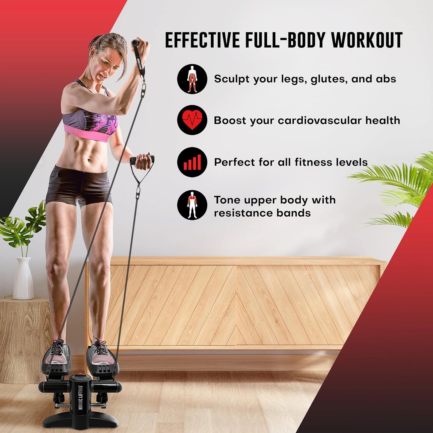 Nordic Lifting Mini Stepper Machine – Stair Climber w/Resistance Bands & LCD – Home Workout Stepper