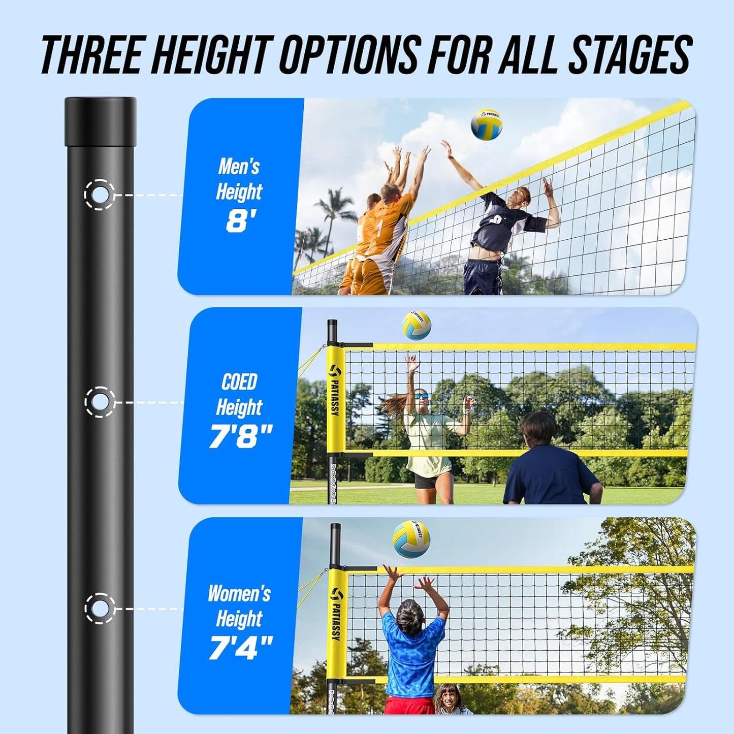 Outdoor Portable Volleyball Net Set System for Backyard - Quick & Easy Setup Adjustable Height Poles, PU Volleyball, Pump and Carrying Bag