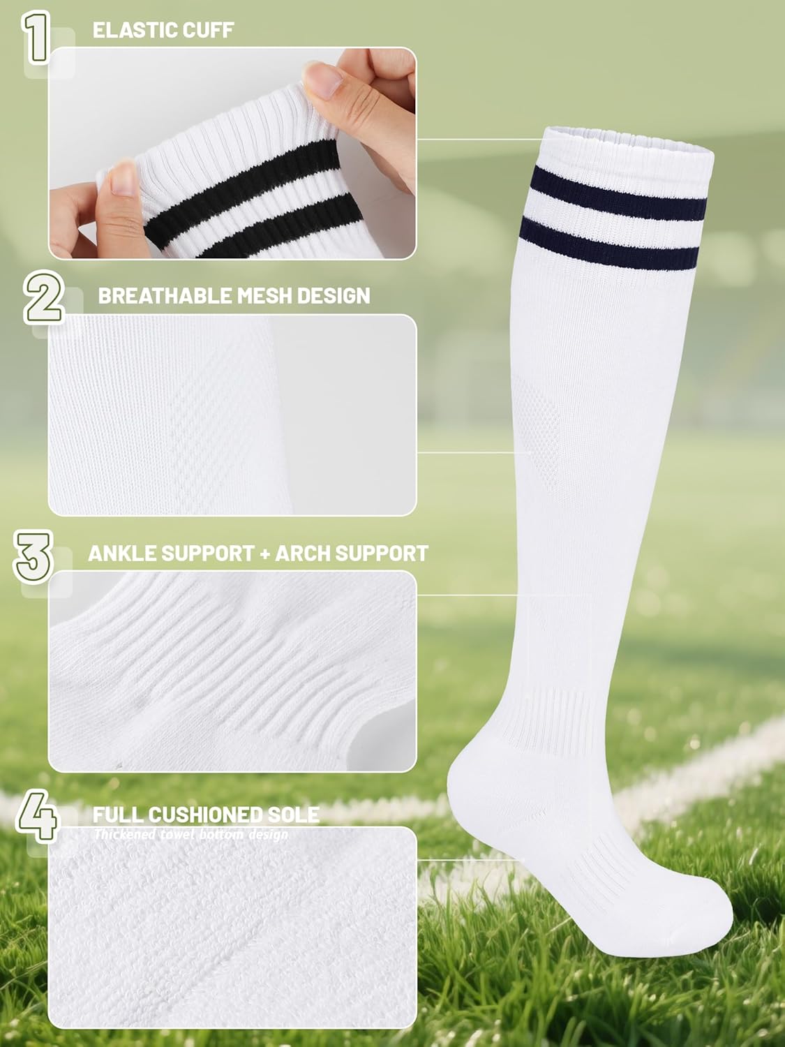 Kids Soccer Shin Guards, Youth Toddler Shin Pads with Sleeves and Soccer Socks for Age 3-16 Boys Girls Protective Lightweight Soccer Equipment