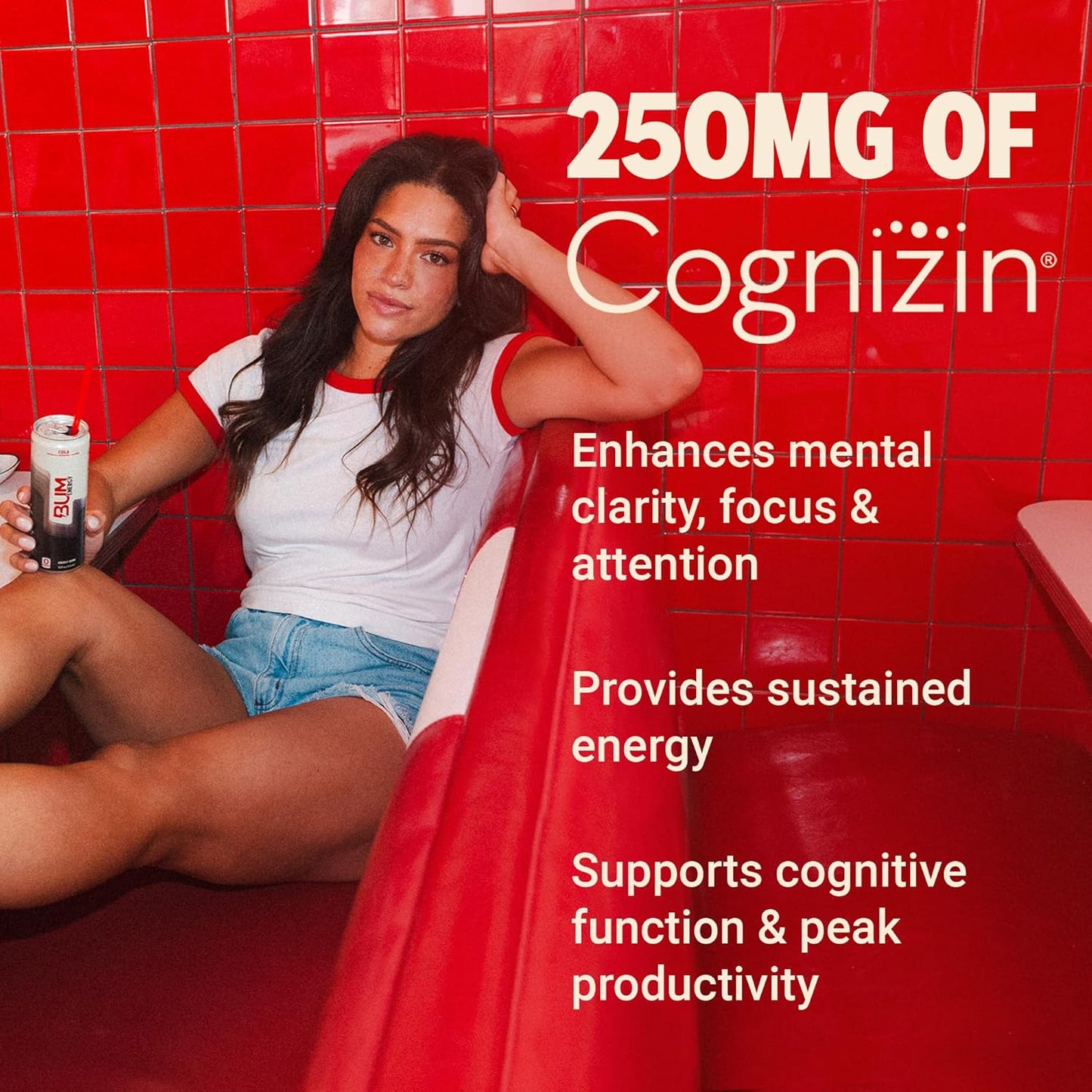 BUM Sugar-Free Energy Drink, Cola - Lightly Carbonated & No Artificial Colors, Natural Caffeine & Citicoline for Energy & Focus, Brain Boost & Workout Sports Beverage - 12 oz, Pack of 12