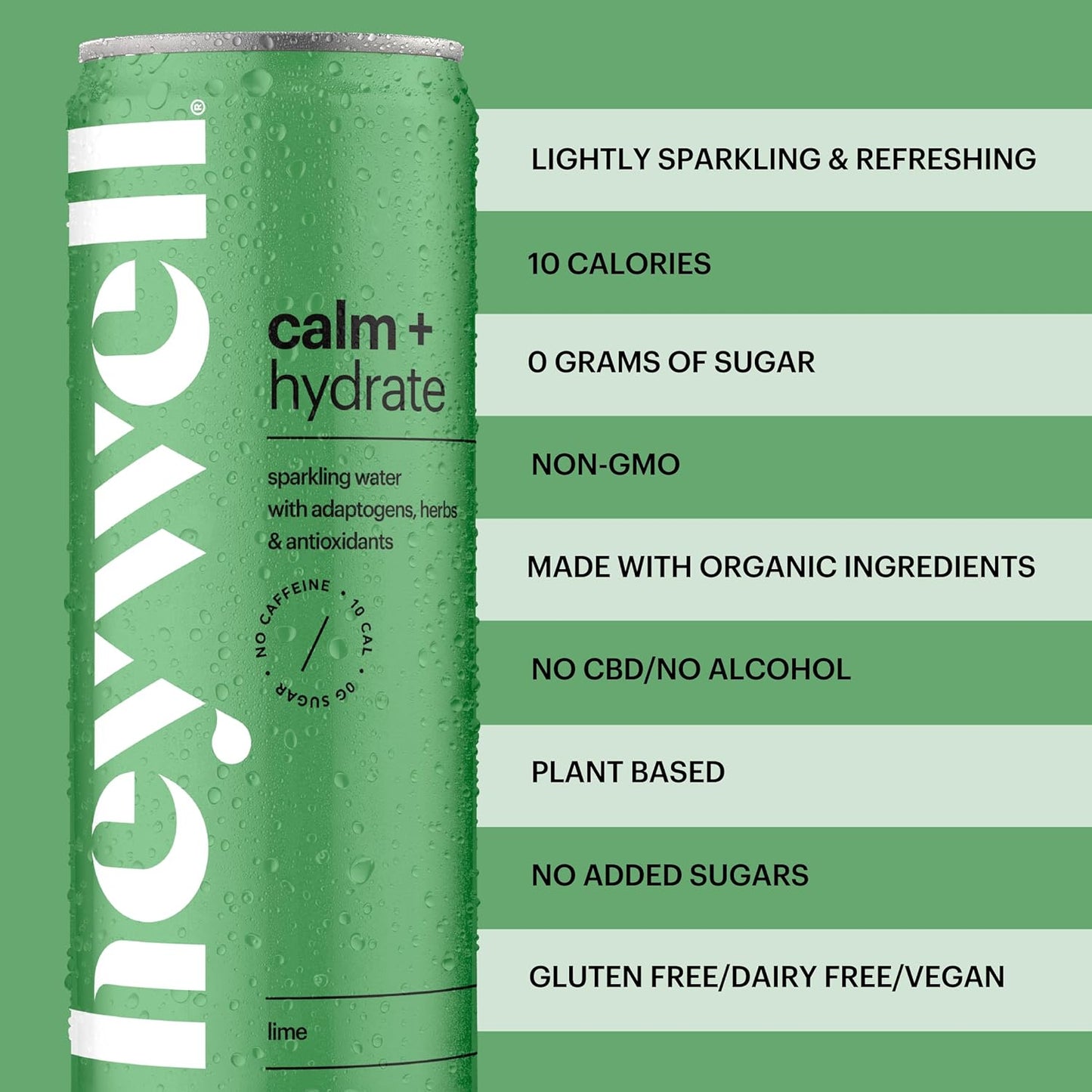 Heywell Sparkling Adaptogenic Water Calm and Restore, Lime Flavor 12 Fluid Ounce (Pack of 12) - Non Caffeinated, Organic, Non GMO, Vegan, Gluten Free, Dairy Free