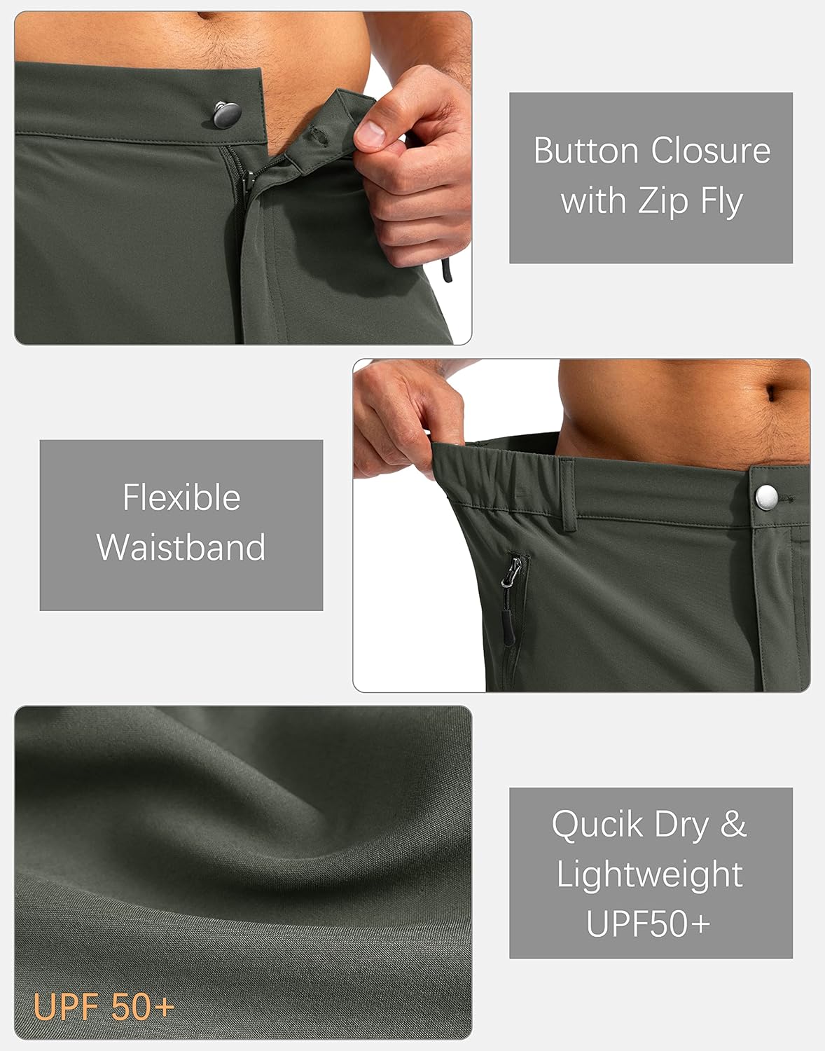 Pudolla Men's Hiking Cargo Shorts 9" Lightweight Outdoor Work Shorts for Men Travel Golf Camping Casual with 5 Zipper Pockets