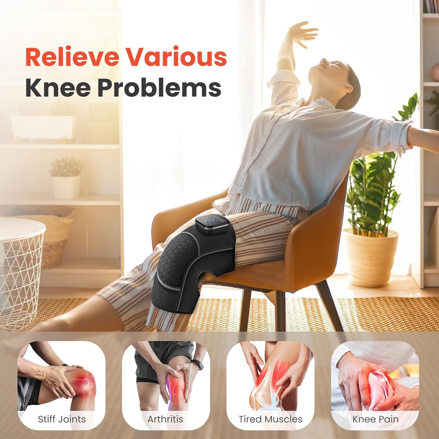 COMFIER Cordless Knee Massager with Heat & Vibration,Heated Knee Brace Wrap for Arthritis, Graphene Knee Heating Pad for Knee Pain, Electric Knee Support, Gifts for Men Women (1 Pack)