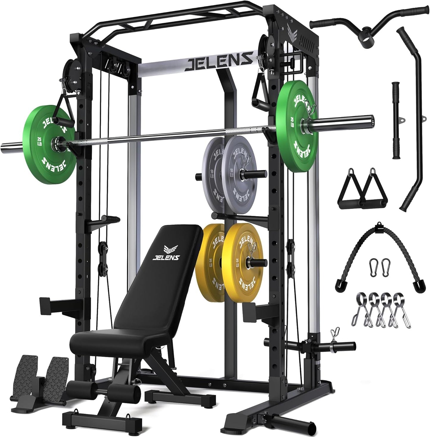 Power Cage, 2000LBS Multi-Function C21 Power Rack with Dual Pulley Cable Crossover System, All-in-One Squat Rack with More Training Attachments