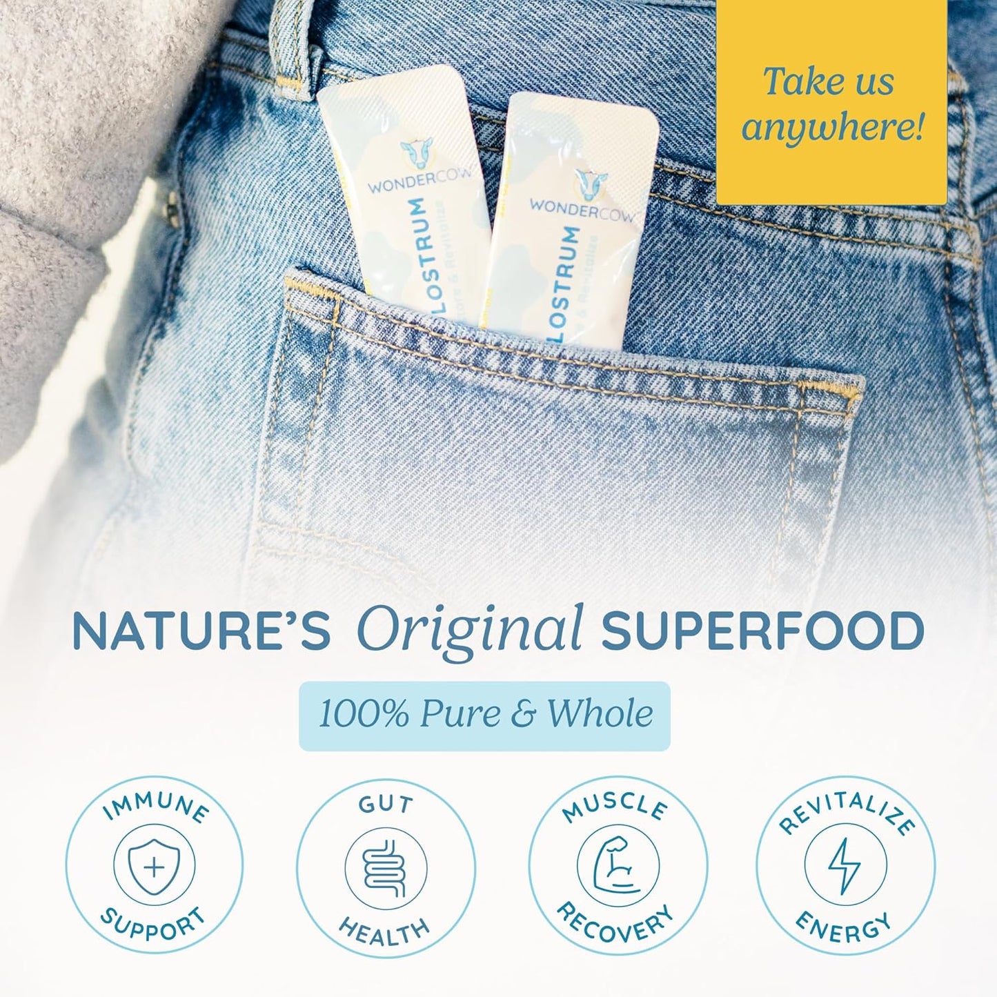 Colostrum Supplement Powder for Gut Health, Immune Support, Muscle Recovery & Wellness | Natural IgG Pure Whole Bovine Colostrum Superfood, Unflavored, 30 Servings