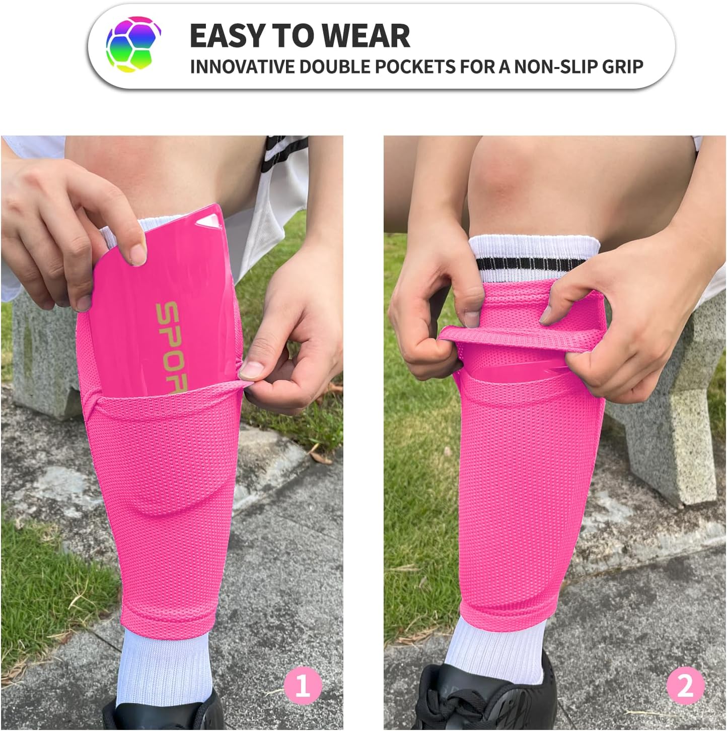 Kids Youth Soccer Shin Guards with Sleeves, Slip in Shinguards Soccer Shin Pads for 3-15 Years Old Boys Girls Child Teens