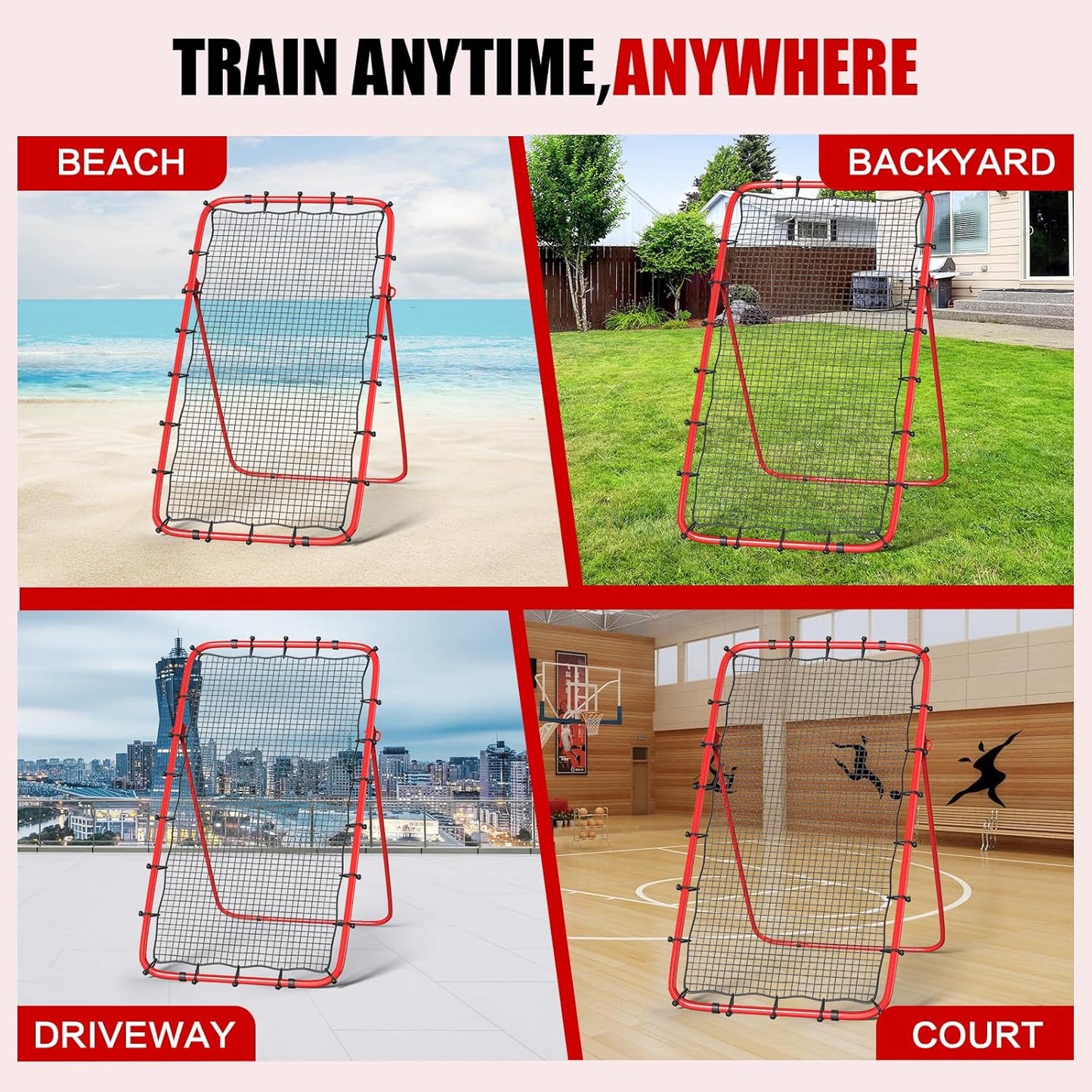 Volleyball Rebounder Net 7x4 Ft, 5-Angle Adjustable Rebounder Net for Practicing Digging, Setting, Spiking, Bounce Back Training Equipment with 2 Target Stripes & Portable Travel Bag for Storage