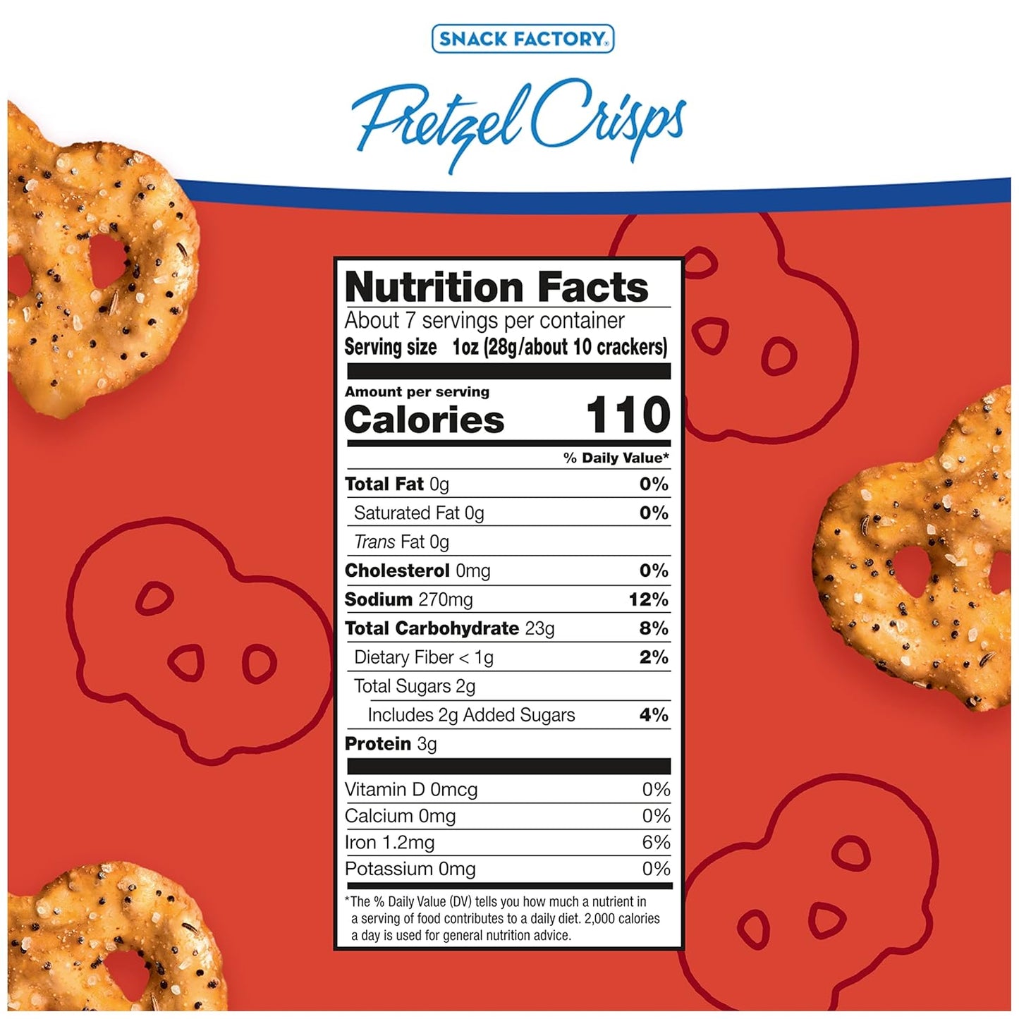 Snack Factory Everything Pretzel Crisps, Non-GMO, 7.2 OZ Resealable Bag