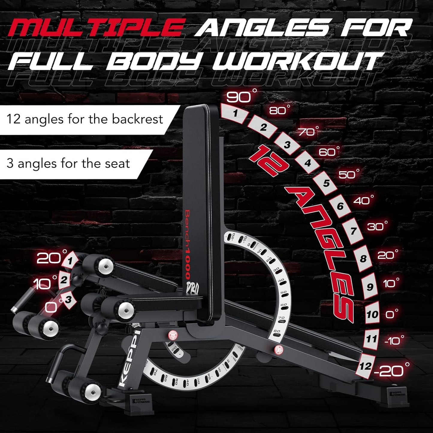 Keppi 1200LB Weight Bench, Heavy Duty Bench1000 PRO Adjustable Workout Bench Press Set for Home Gym Strength Training, Removable Foot Catch for Incline Flat Decline Sit Up Bench for Full Body Fitness