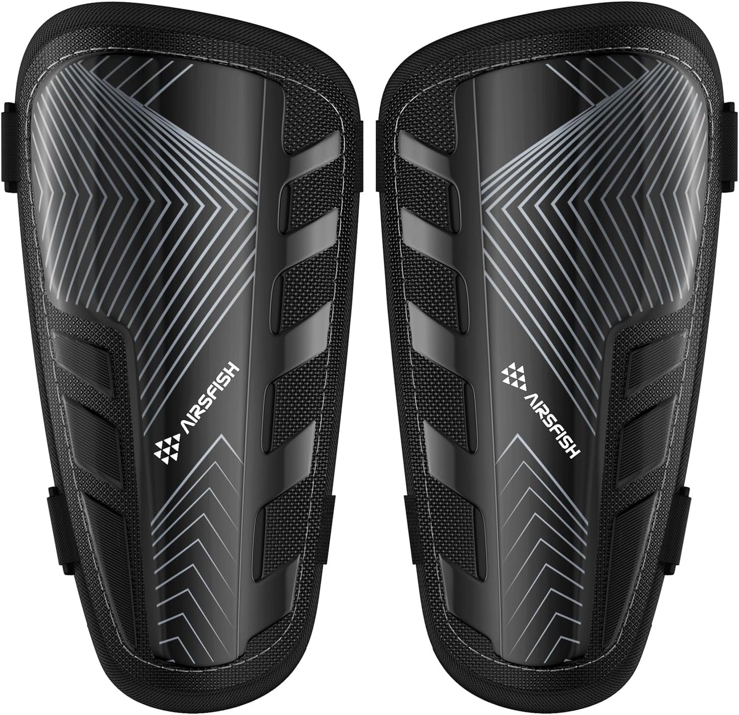 Shin Guards Soccer Kids Youth, CE Certified Airsfish Shin Guard Protection Gear for 2-18 Years Old Boys Girls Teenagers High Impact Resistant Breathable Comfortable 1 Pair 4 Sizes