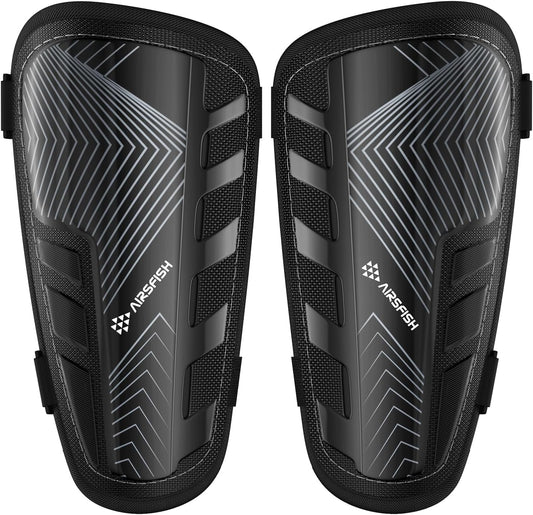 Shin Guards Soccer Kids Youth, CE Certified Airsfish Shin Guard Protection Gear for 2-18 Years Old Boys Girls Teenagers High Impact Resistant Breathable Comfortable 1 Pair 4 Sizes