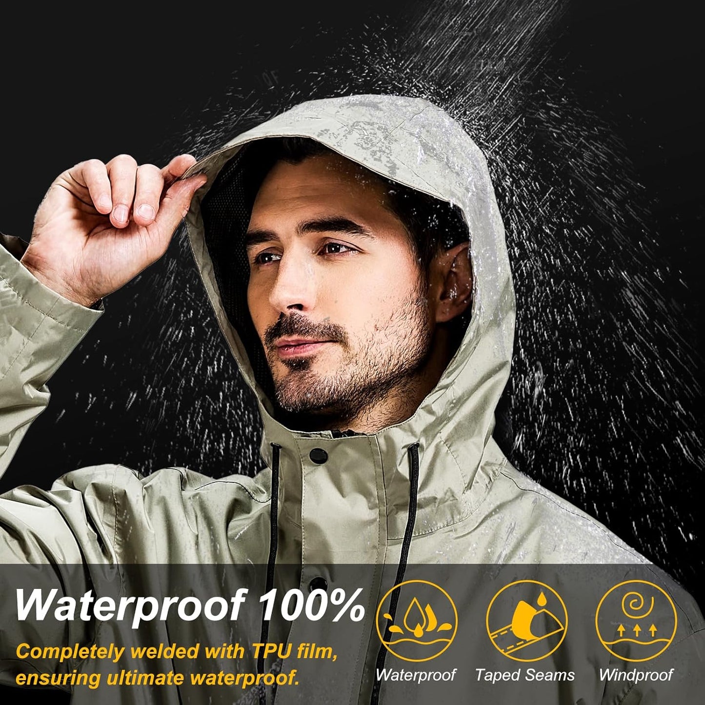 Men's Packable Rain Jacket Waterproof Outdoor Classic Lightweight Raincoat Hooded Windbreaker