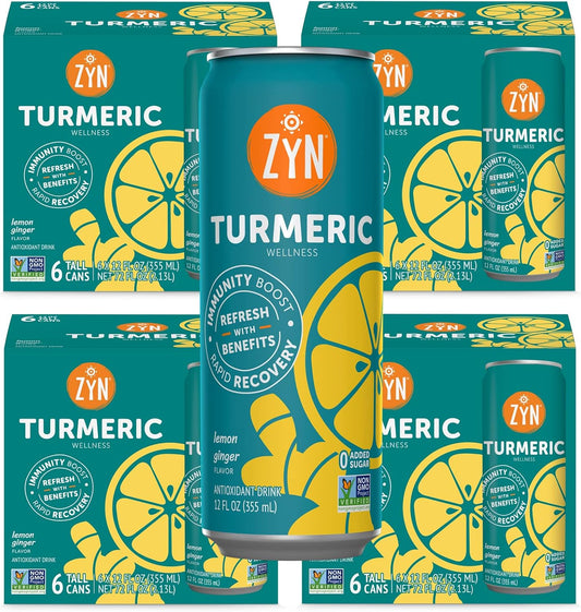 ZYN Turmeric Wellness Drink (24 Pack), Lemon Ginger Flavored Turmeric Curcumin Drink with Black Pepper, No Added Sugar, Low Carb & Low Calorie Drink, Clean Alternative