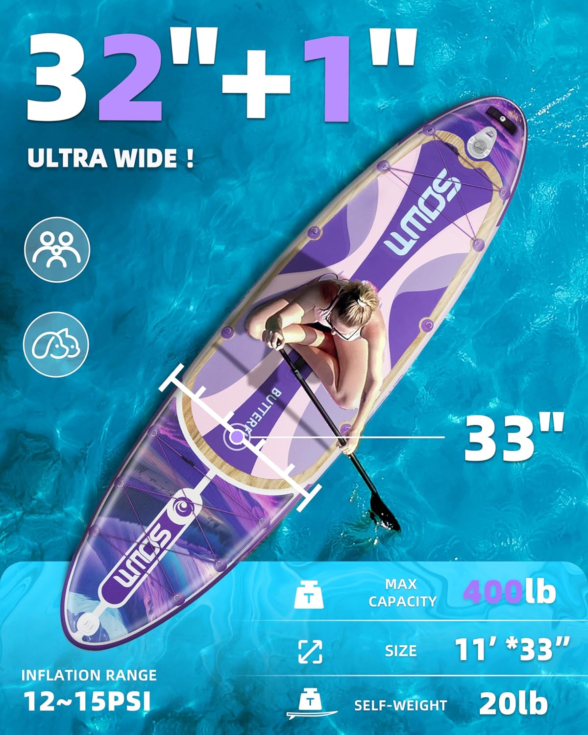 Inflatable Paddle Boards 11'x33'', Stand Up SUP Paddle Board Inflatable for Adults Youth, Extre Wide & Non-Slip Sup of All Skill Levels