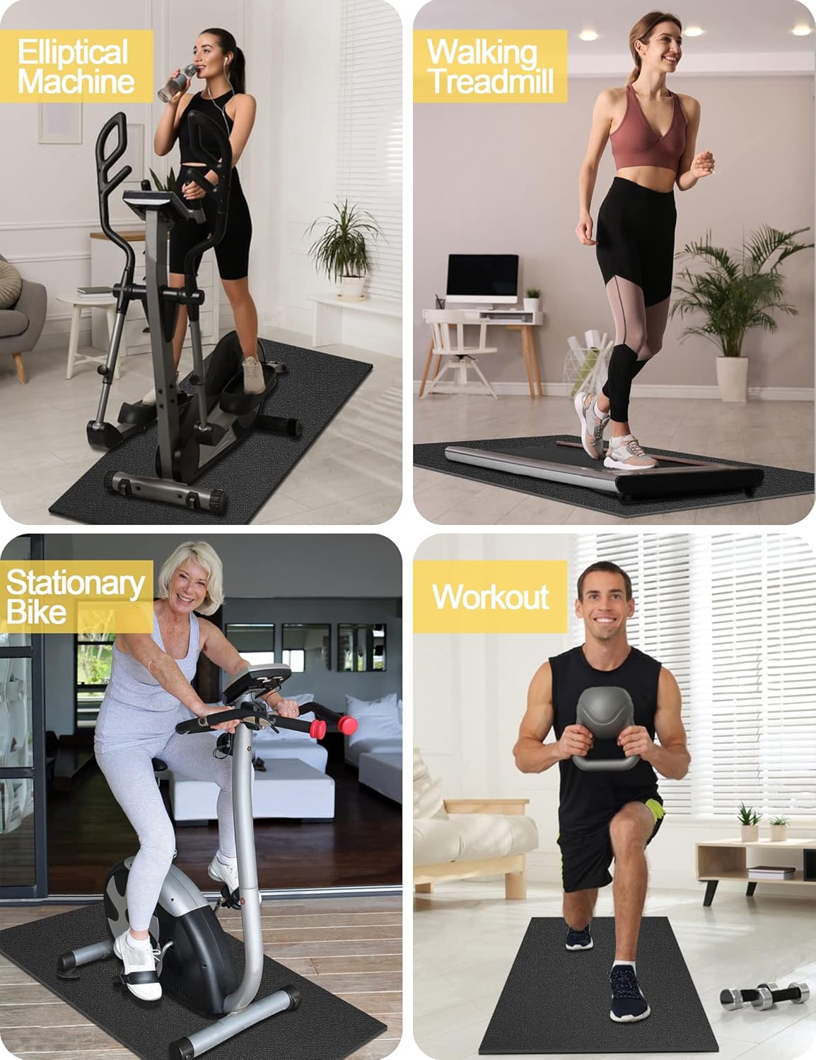 Treadmill Mat, 5'x2.5'/5.6'x2'/6.5'x3'/8'x3',6mm Thickness Exercise Equipment Mat for Carpet Hardwood Floors, Compatible with Walking Pad,Spin Bike,Elliptical Trainer,Rowing Machine