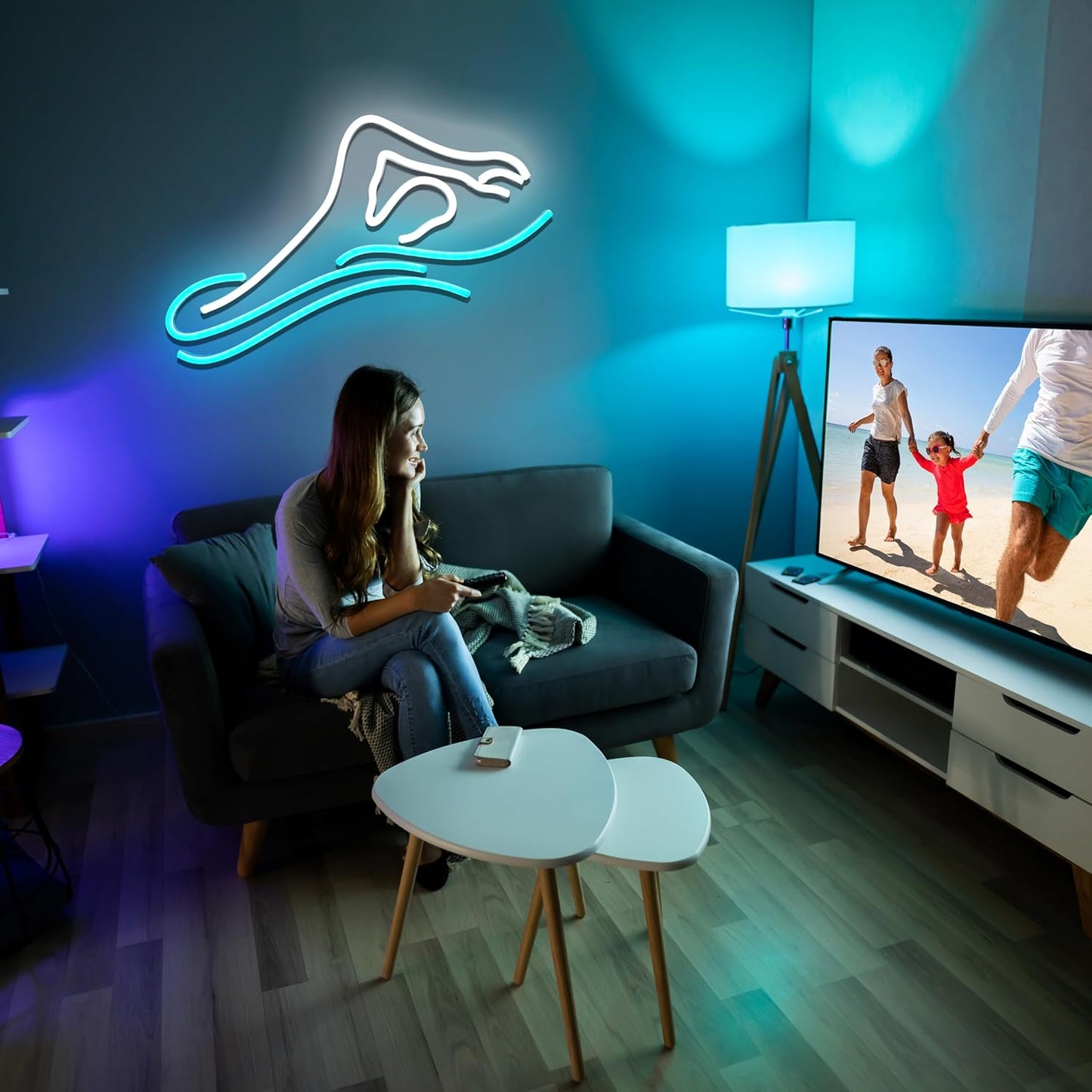 Man Swim Neon Sign For Swimming Pool Club Wall Sign Decor Teen Boy Sports Gifts Man Cave Game Room Bar Pub 16.5"×8.7"