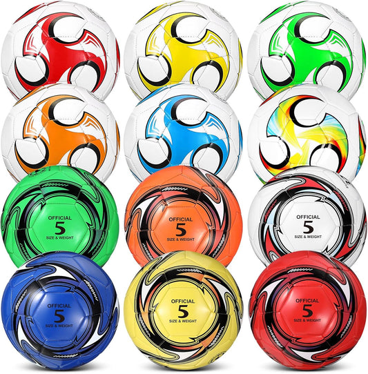 12 Pcs Soccer Balls for Teen Adult Bulk Deflated Soccer Ball with Pump Size 5 Indoor Outdoor Training Practice for School Sports Game Birthday Gifts Party Back to School