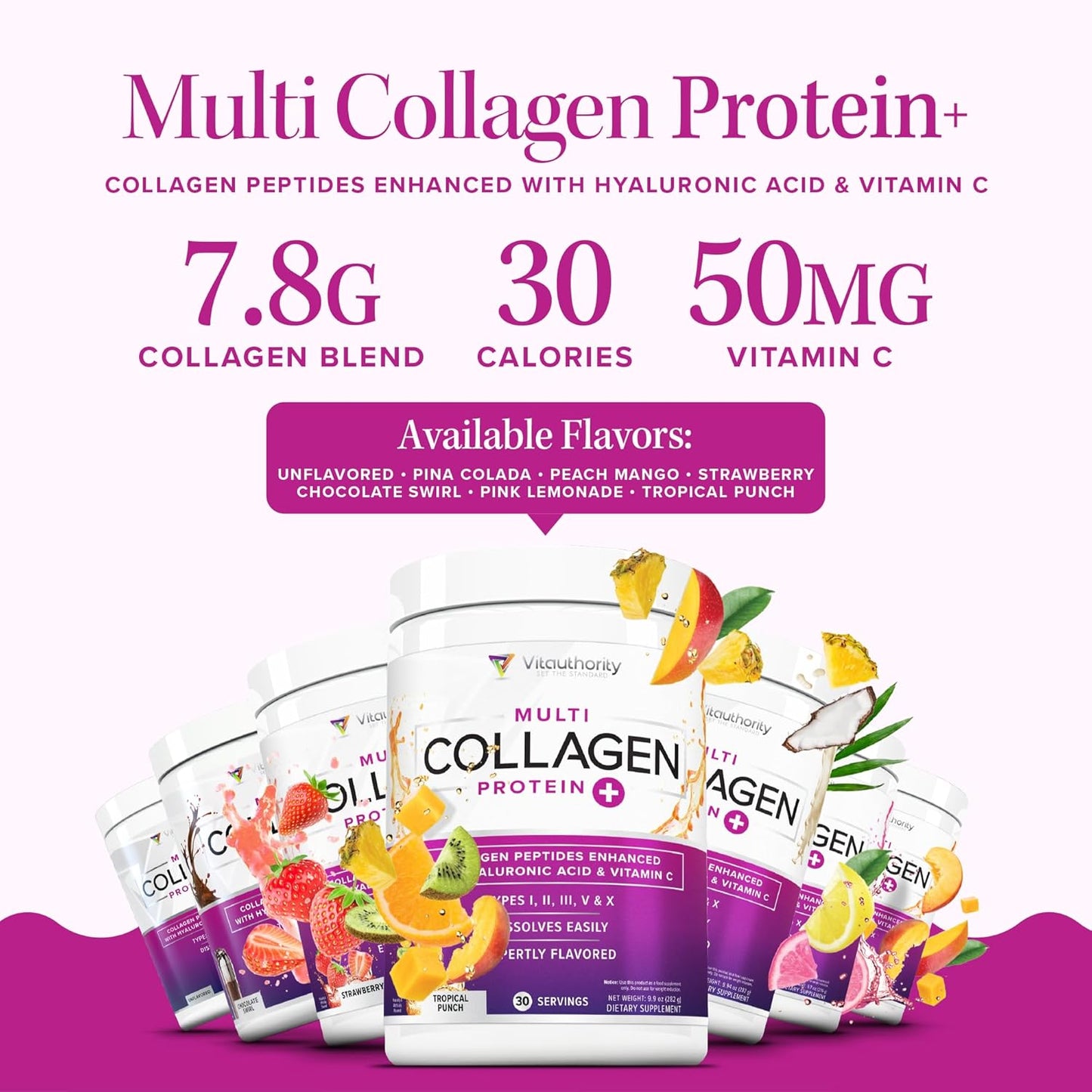 Multi Collagen Peptides Powder for Women - Hydrolyzed Unflavored Collagen Powder for Women with Types I II III V & X Plus Vitamin C & Hyaluronic Acid for Beautiful Hair Skin and Nails - 30 Servings
