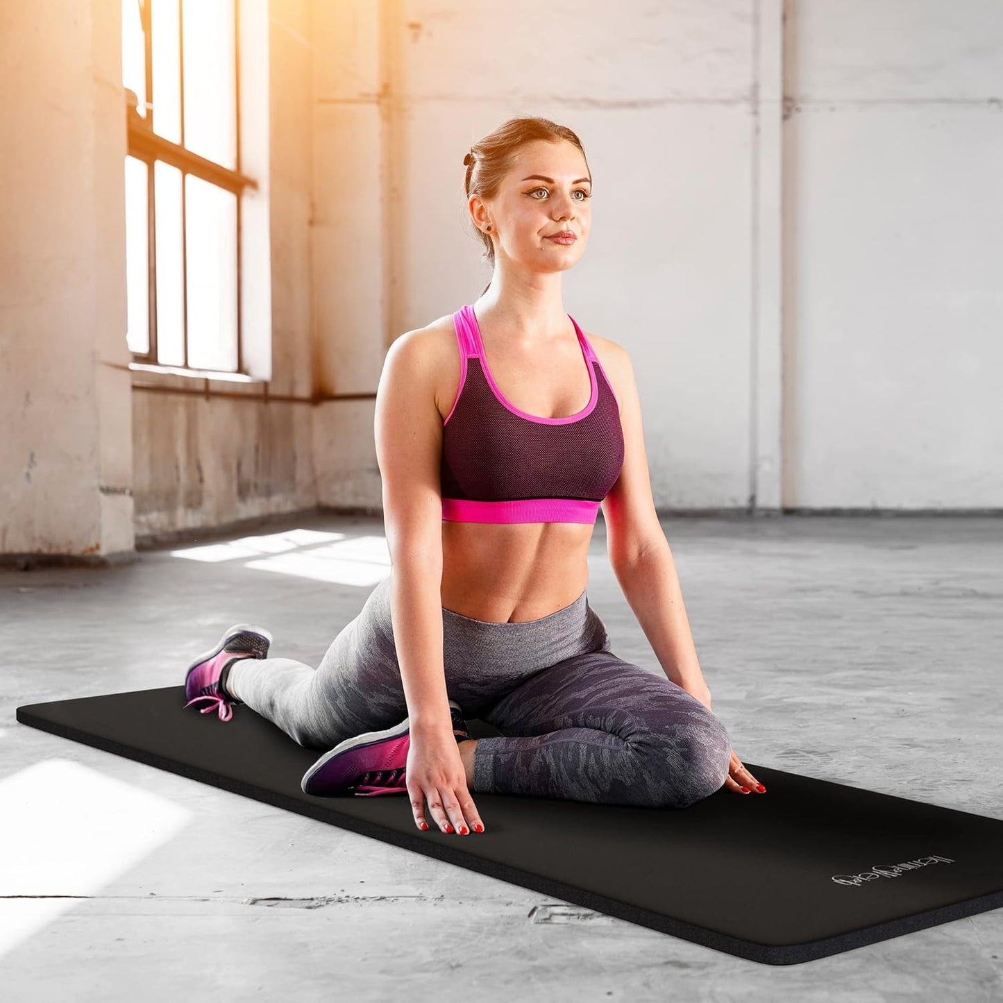 HemingWeigh 1 Inch Extra Thick Non Slip Yoga Mat - Exercise Mats for Home Workouts, Black (70"L x 23"W)
