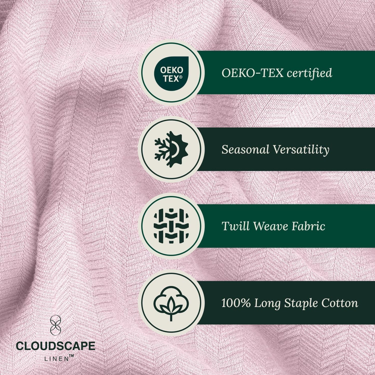 Cloud Scape Linen 100% Cotton Blanket King Size for Bed – Lightweight Summer Blanket, Herringbone Weave,fits California King Size Bed, 92x108,Seashell Pink