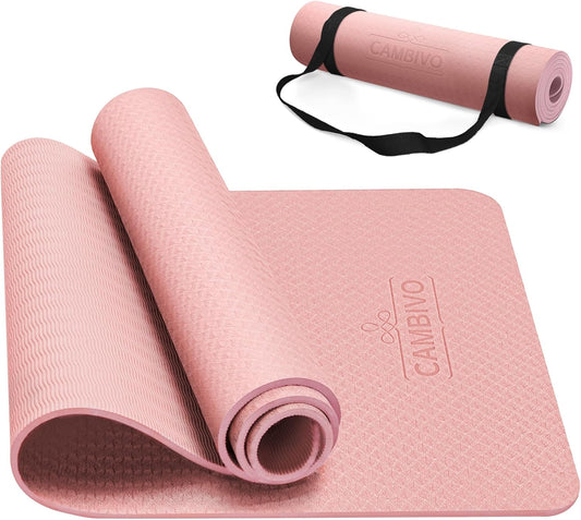 CAMBIVO Yoga Mat for Women Men Kids, 1/3 & 1/4 & 2/5 Inch Extra Thick Yoga Mat Non Slip, 72" x 24" TPE Yoga Mats, Workout Mat with Carrying Strap for Yoga, Pilates and Floor Exercises