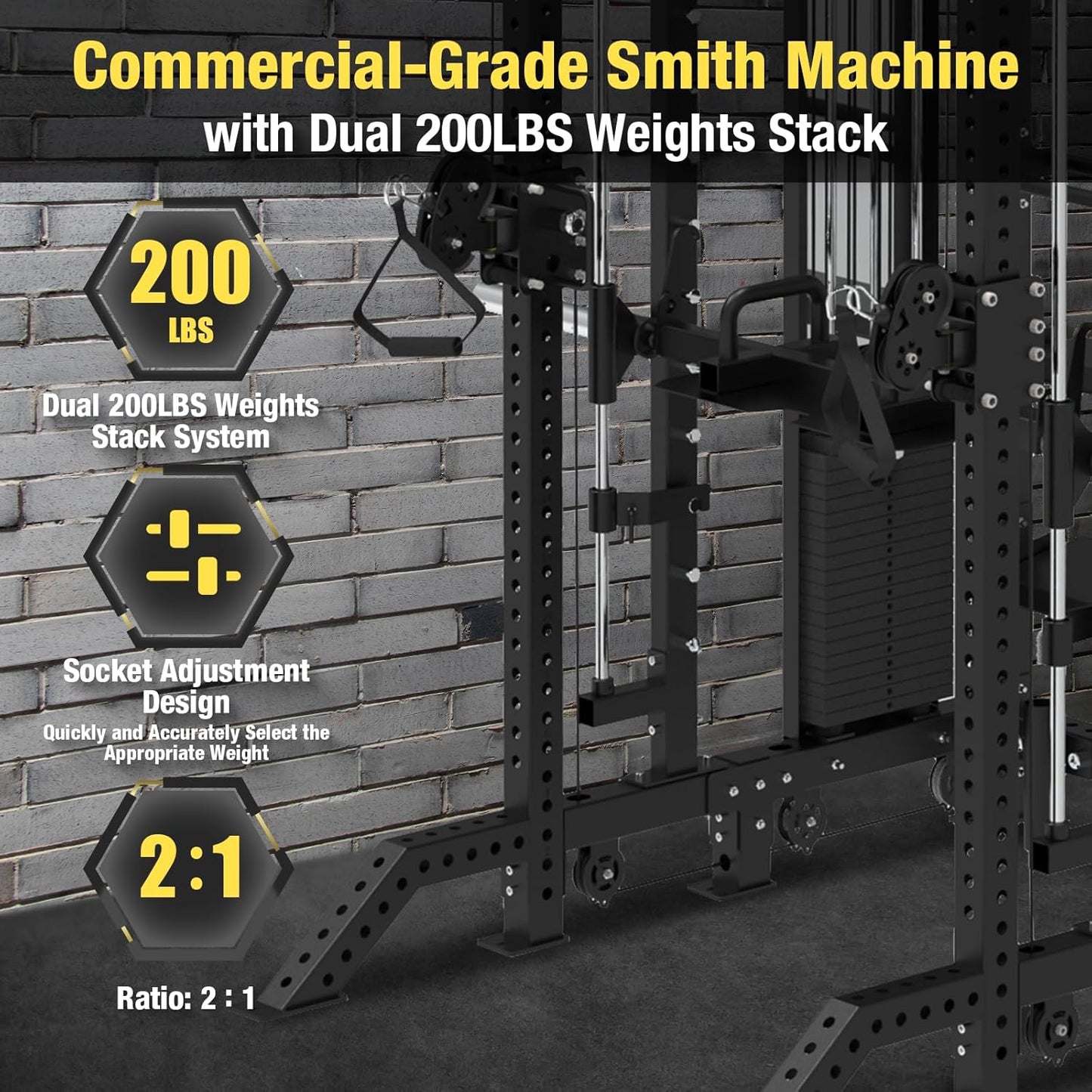 Commercial Functional Trainer Cable Machine with Dual Weight Stacks, Power Cage Squat Rack, Dual Cable Crossover Machine with Pulley System