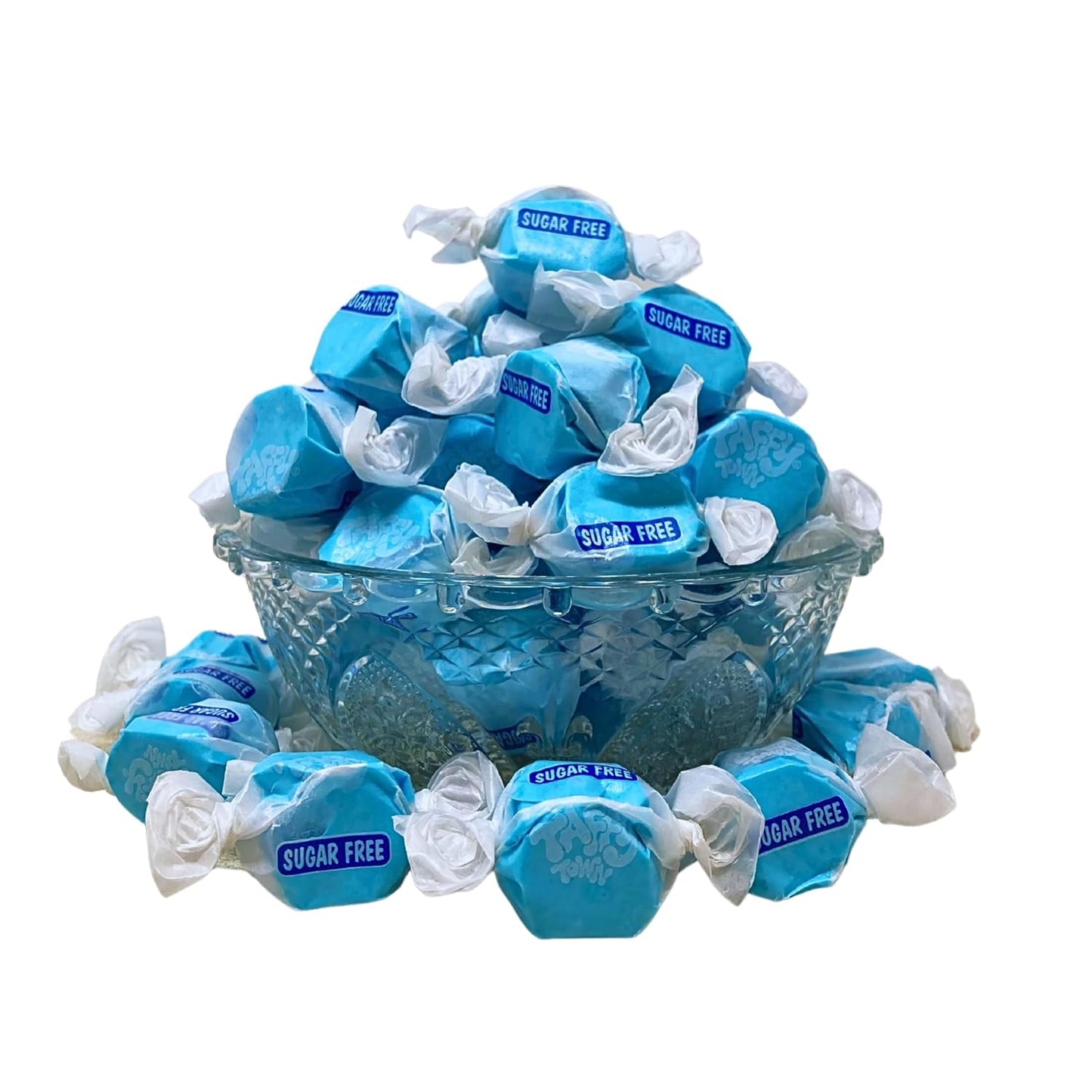 Sugar Free Blue Raspberry Salt Water Taffy - 1lb (16oz) Bulk Bag Individually Wrapped Soft, Chewy, Nut Free, Gluten Free, Diabetic & Keto Friendly Gourmet Candy For Taffy Lovers