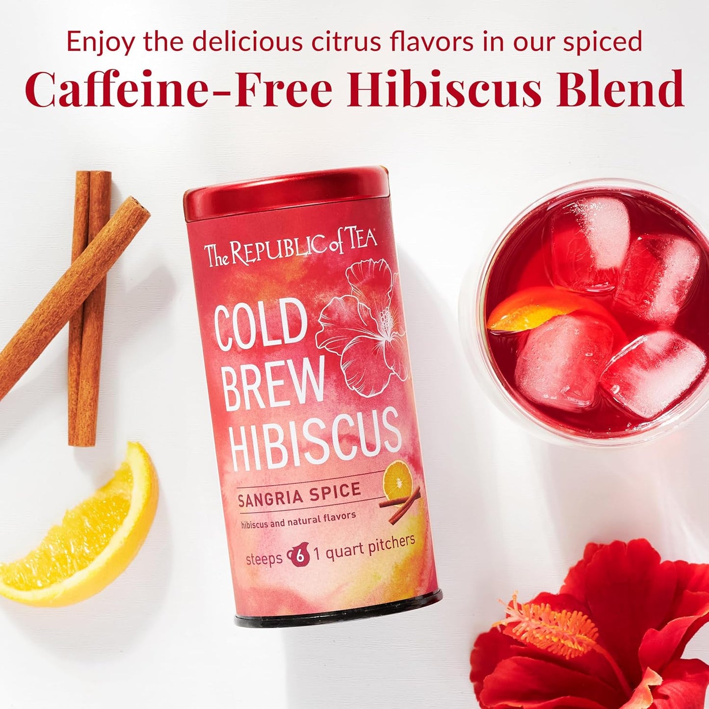 The Republic of Tea – Cold Brew Hibiscus Sangria Spice Iced Tea, Large Herbal Iced Tea Pouches, Steeps Six One-Quart Pitchers