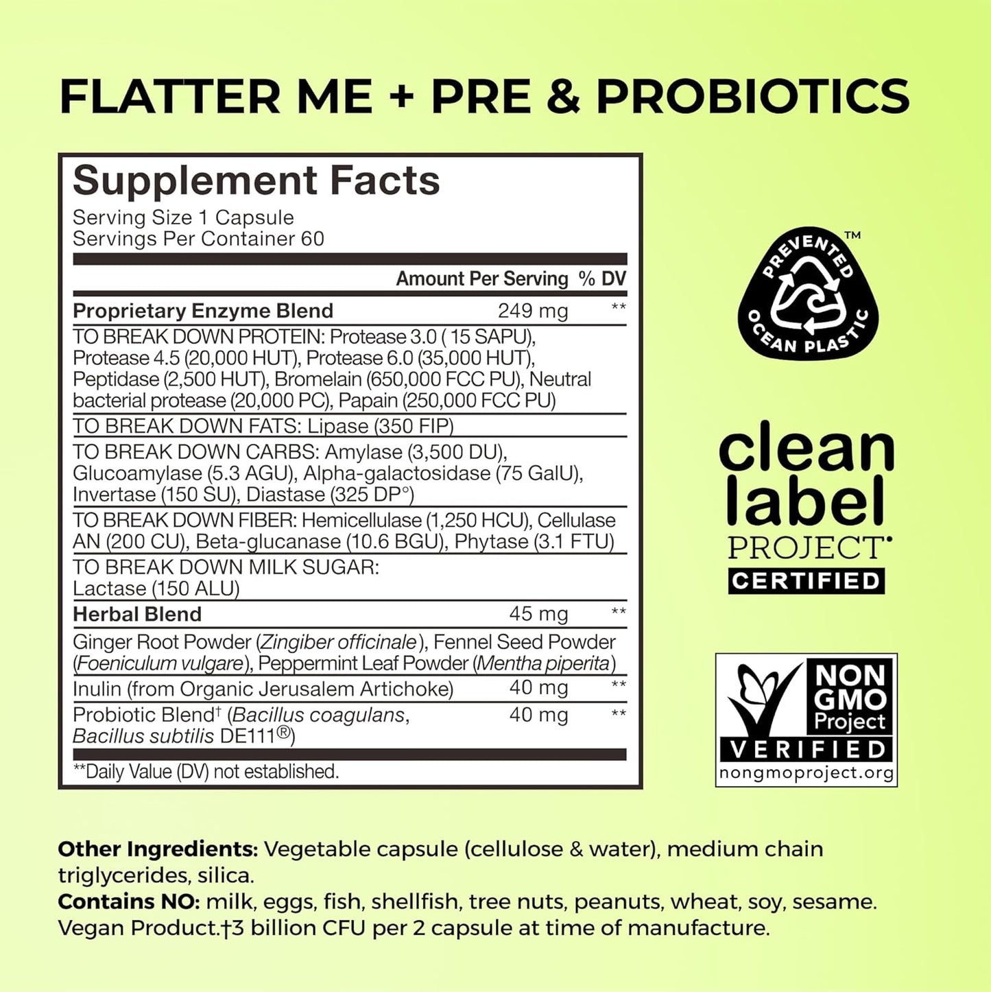 HUM Flatter Me Digestive Enzymes Bloating Supplement - Fast-Acting Bloat Relief for Digestive Health, Debloating Multi Enzyme, Bloat Pills, Anti Bloat Pills, Vegan 180 Servings