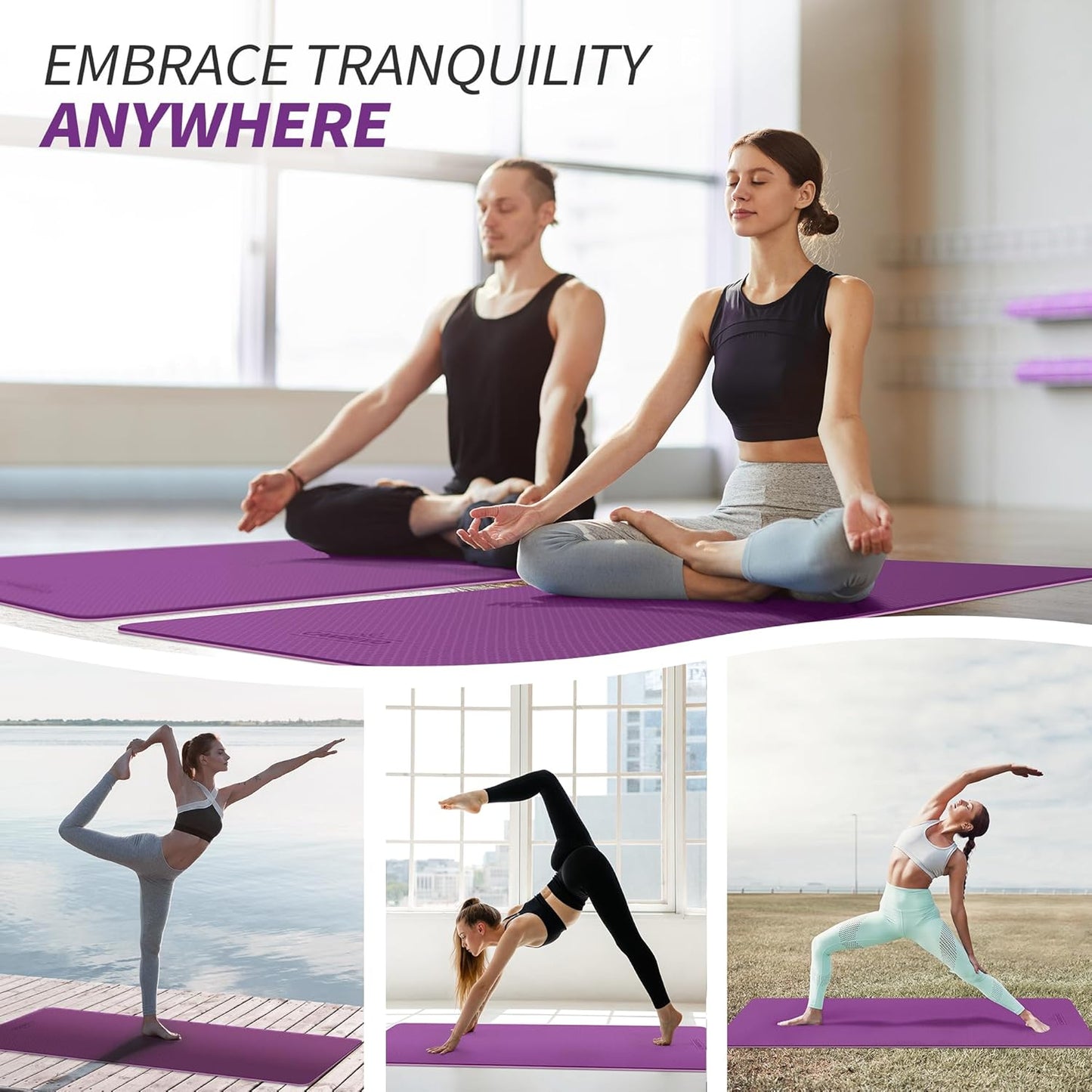 CAMBIVO Yoga Mat for Women Men Kids, 1/3 & 1/4 & 2/5 Inch Extra Thick Yoga Mat Non Slip, 72" x 24" TPE Yoga Mats, Workout Mat with Carrying Strap for Yoga, Pilates and Floor Exercises