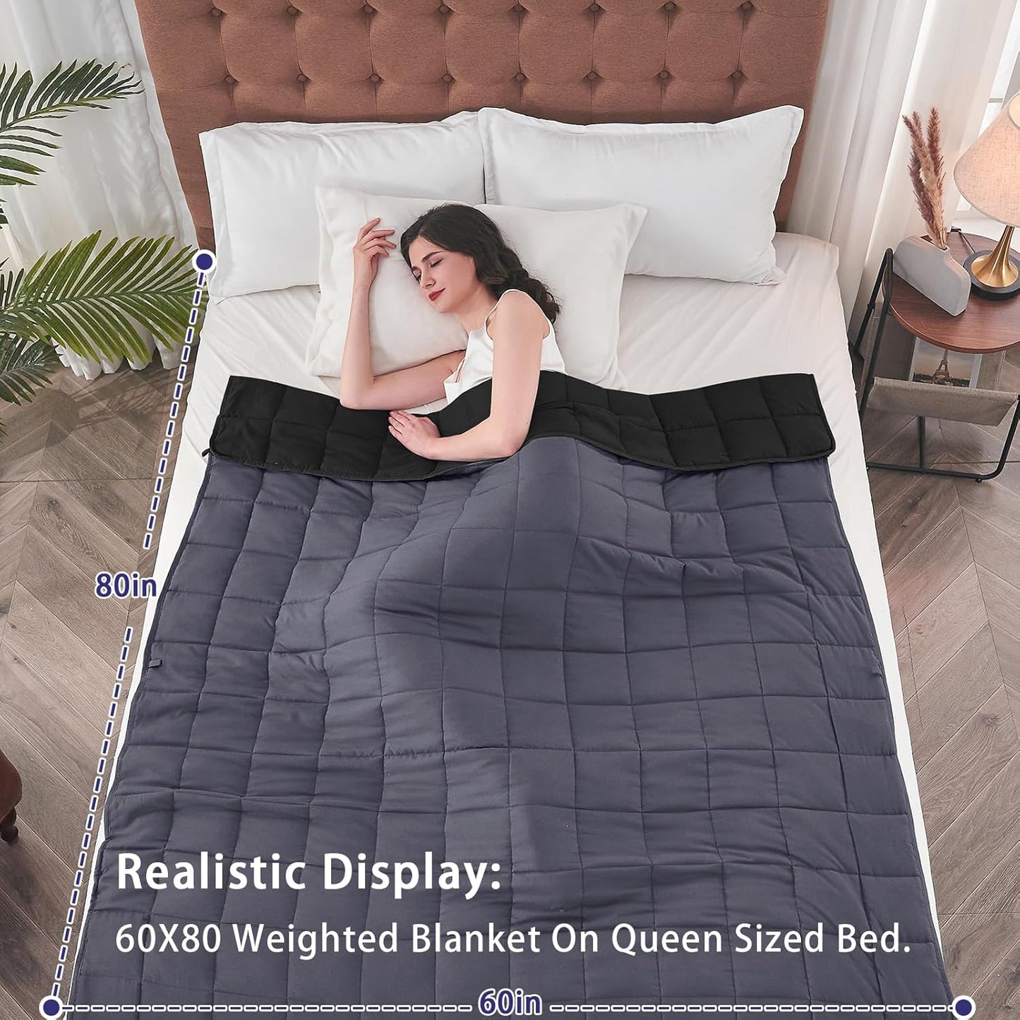 yescool Weighted Blanket for Adults (20 lbs, 60" x 80",Grey& Black) Cooling Heavy Blanket for Sleeping Perfect for 190-210 lbs, Queen Size Breathable Blanket with Premium Glass Bead, Machine Washable